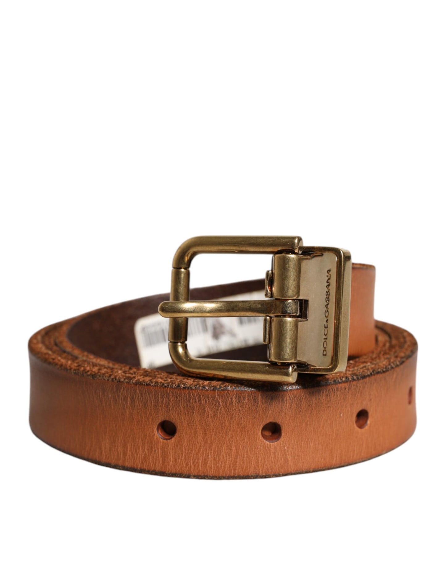 Ceinture Dolce & Gabbana en cuir marron avec boucle en métal doré