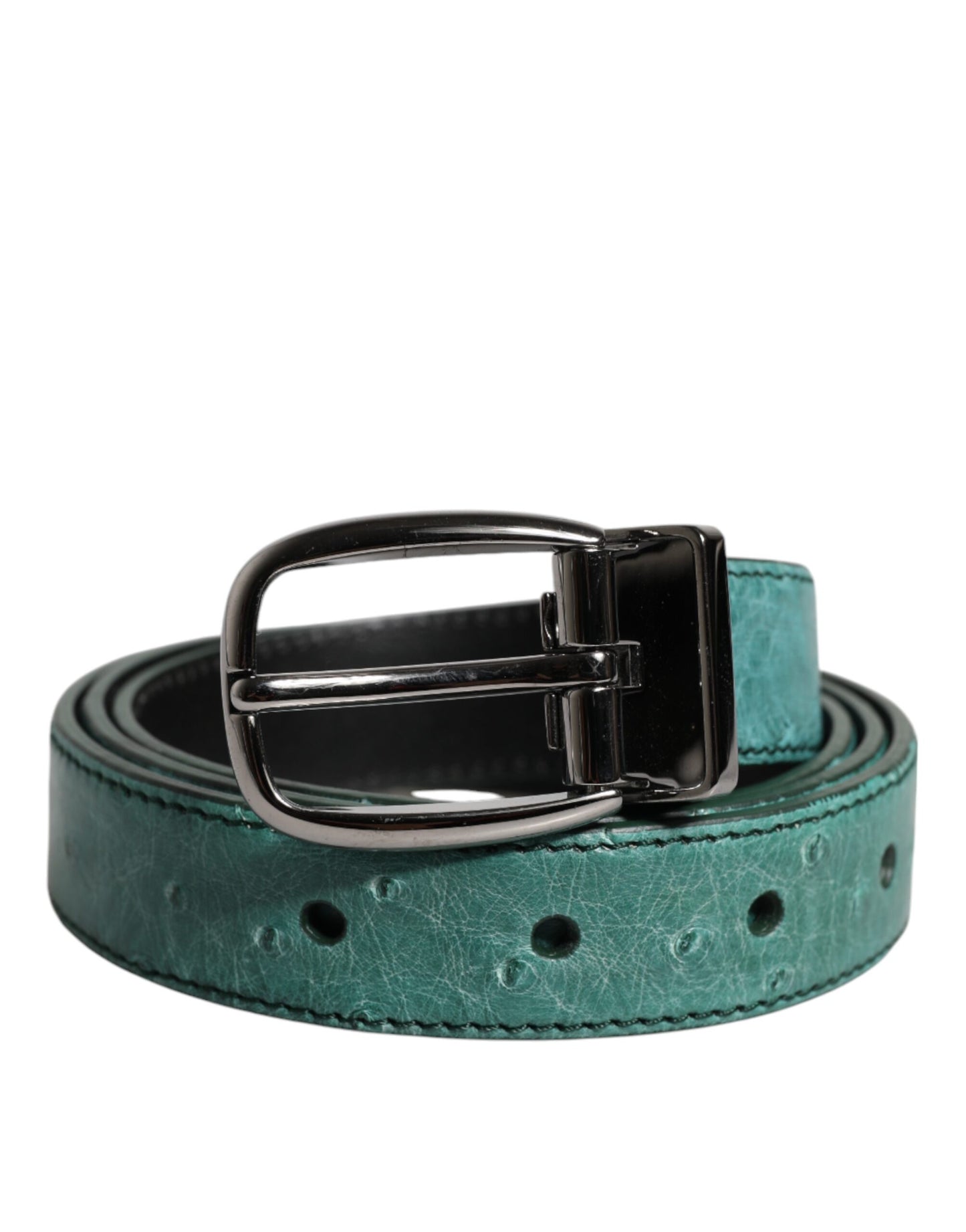 Ceinture Dolce & Gabbana en cuir vert avec boucle en métal argenté