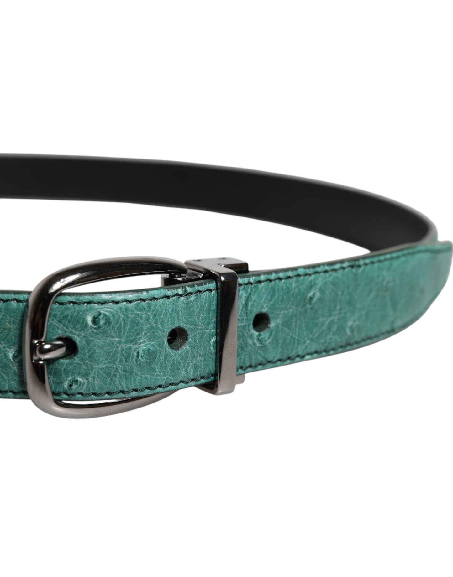Ceinture Dolce & Gabbana en cuir vert avec boucle en métal argenté