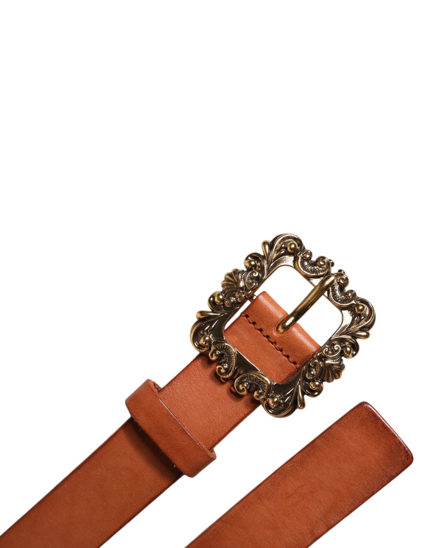 Ceinture Dolce & Gabbana en cuir marron avec boucle baroque en métal doré