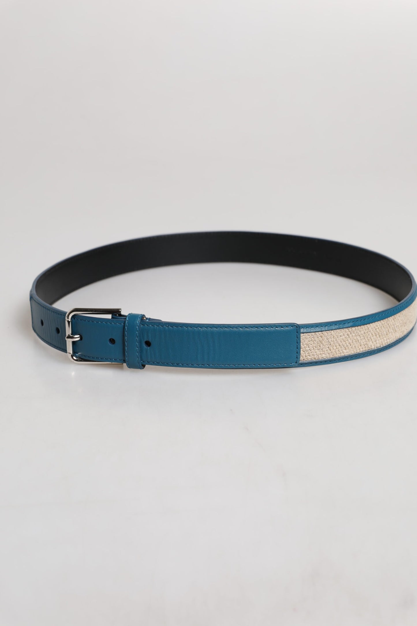 Ceinture Dolce & Gabbana en cuir bleu beige avec boucle en métal tressé