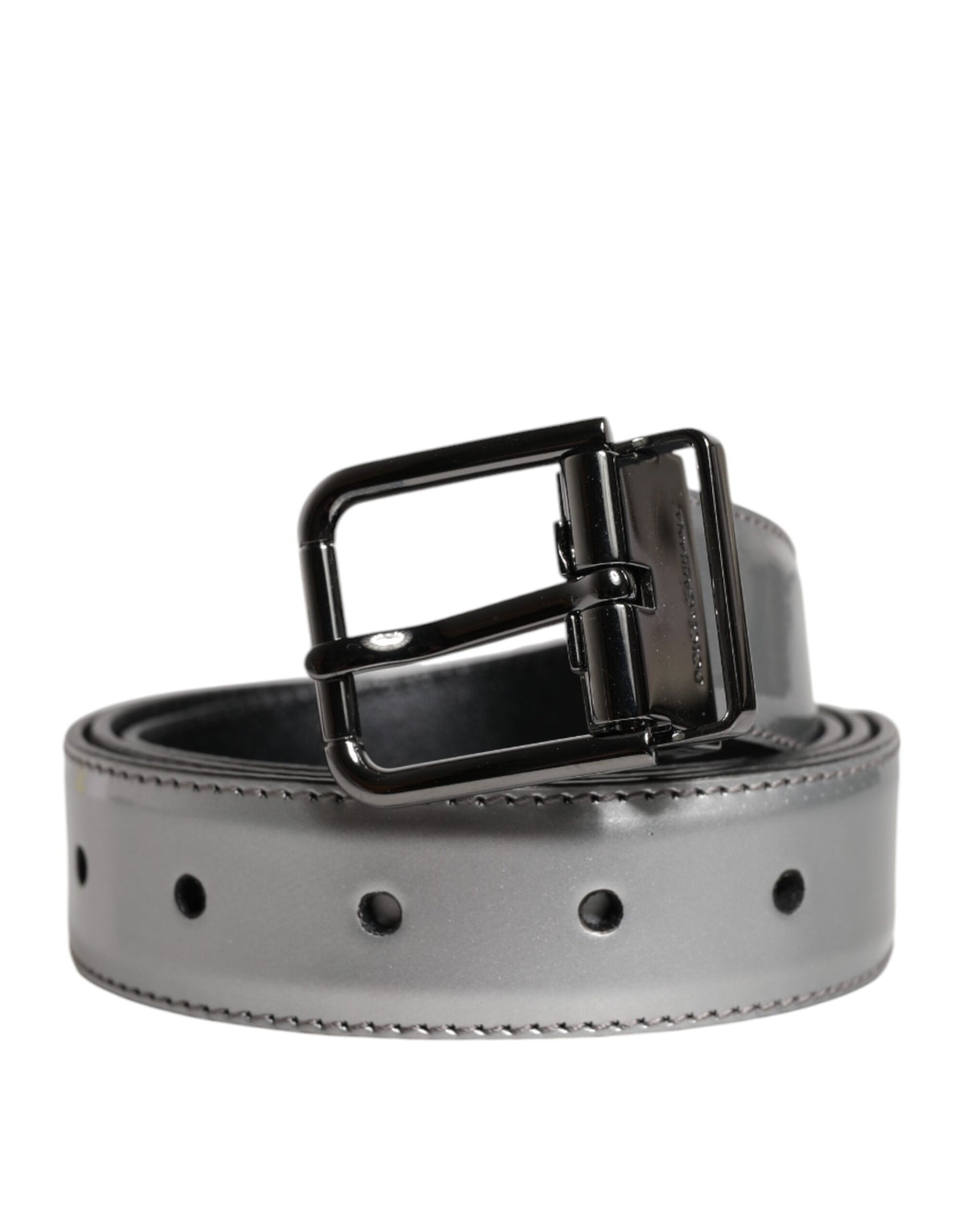 Ceinture classique en cuir argenté Dolce & Gabbana avec boucle en métal et logo
