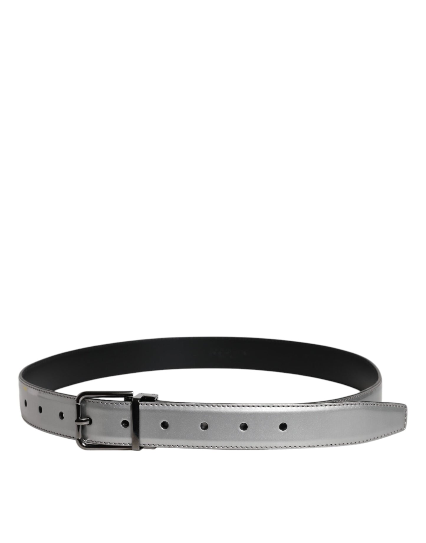 Ceinture classique en cuir argenté Dolce & Gabbana avec boucle en métal et logo