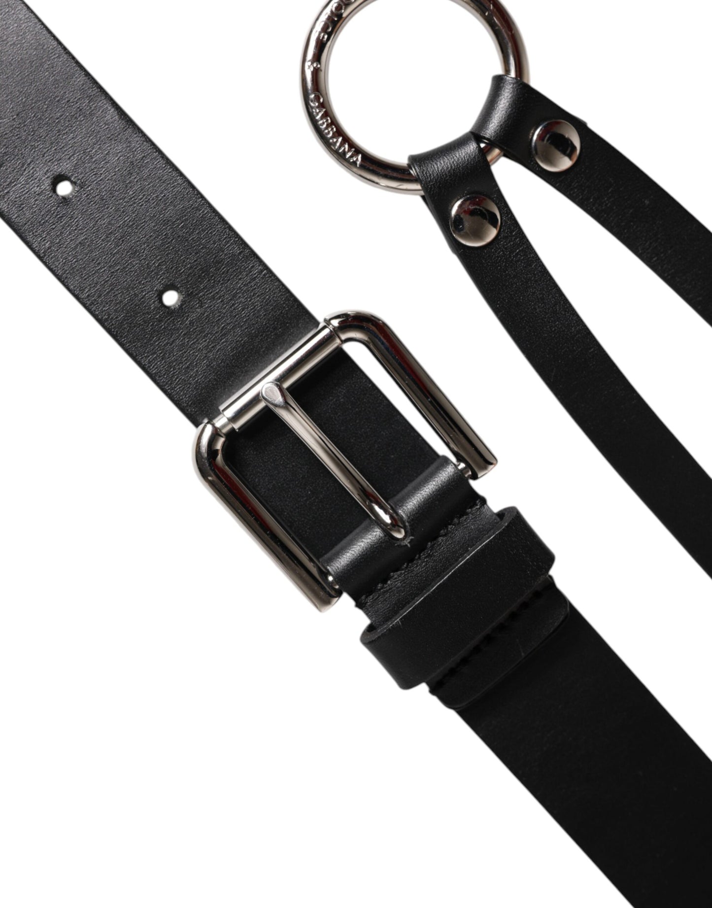 Ceinture classique en cuir noir Dolce & Gabbana avec boucle en métal et logo