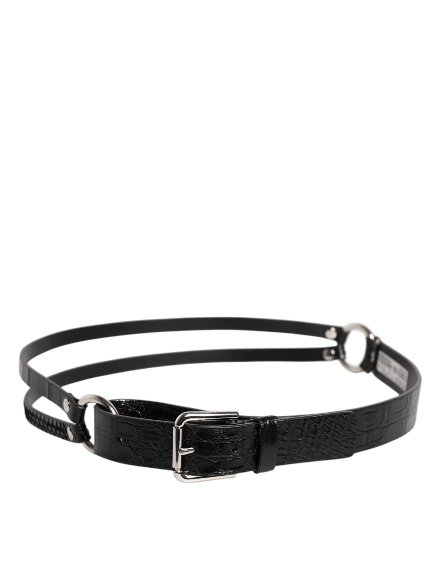 Ceinture Dolce & Gabbana en cuir exotique noir avec boucle en métal et logo