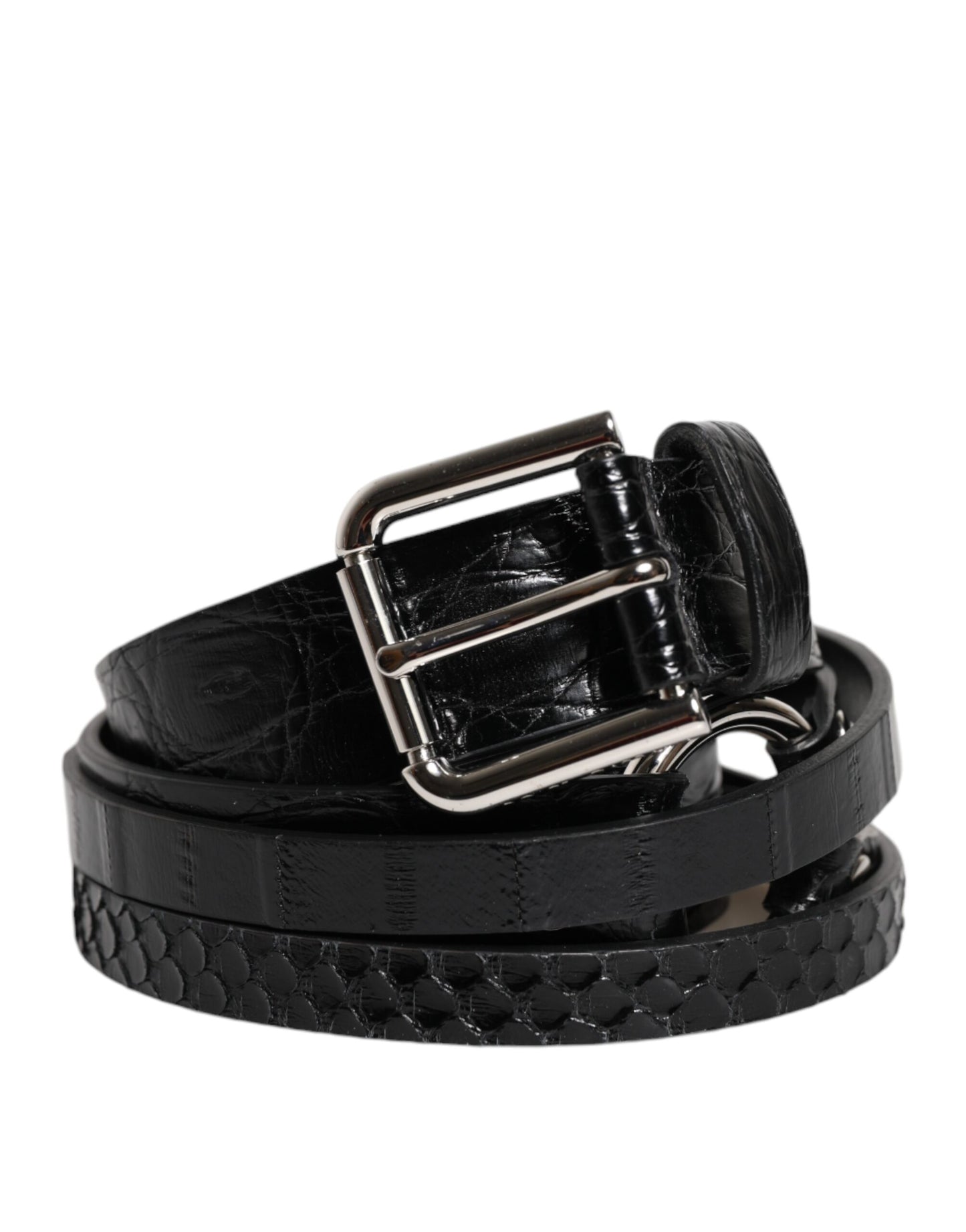Ceinture Dolce & Gabbana en cuir exotique noir avec boucle en métal et logo