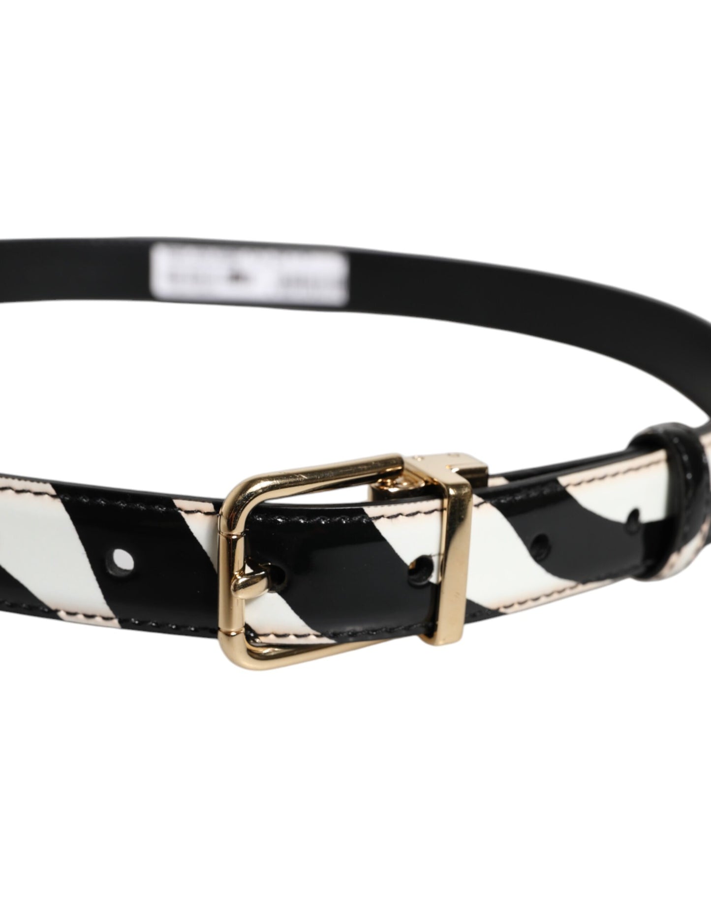 Ceinture Dolce & Gabbana à boucle logo zèbre noir et blanc en métal doré