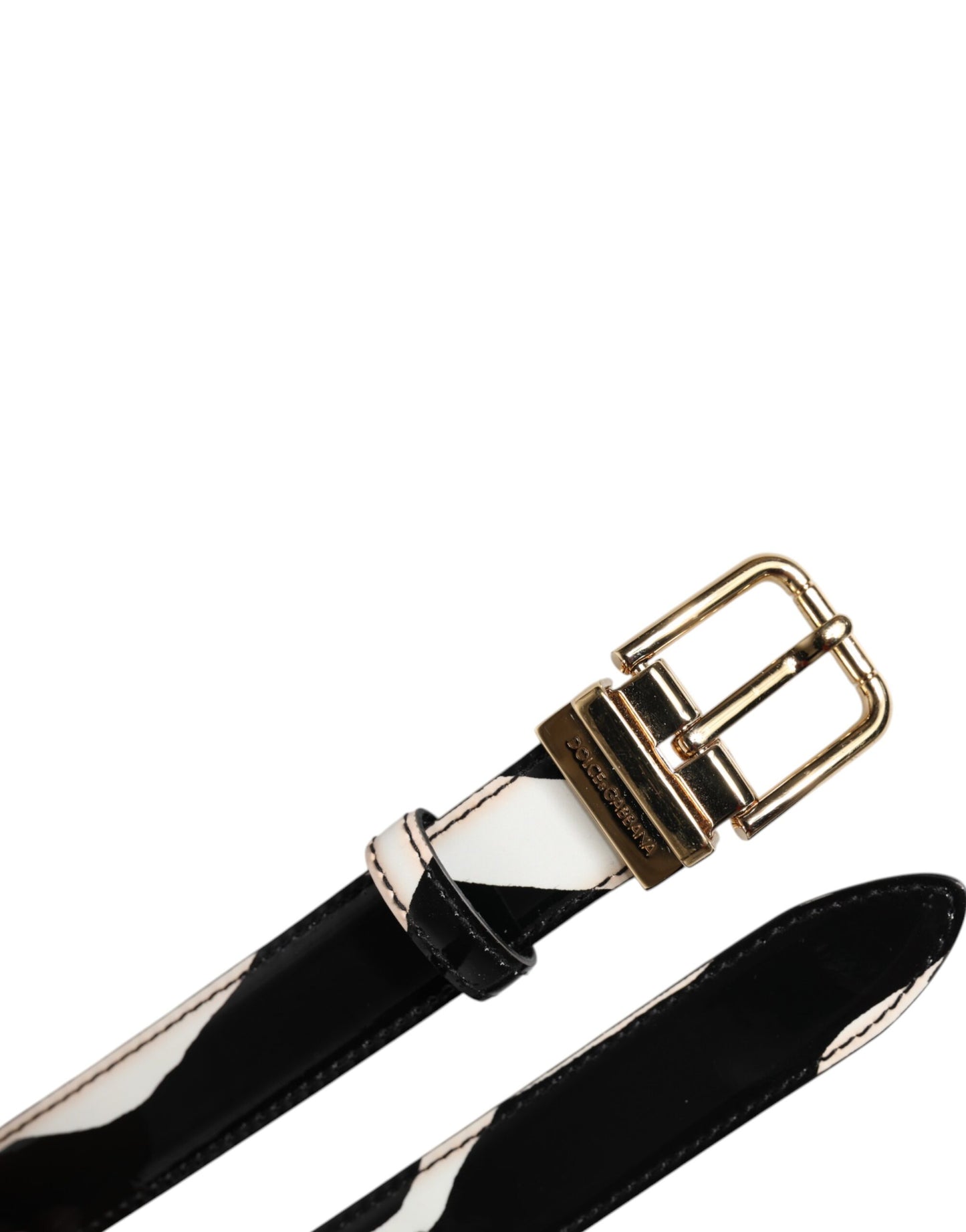 Ceinture Dolce & Gabbana à boucle logo zèbre noir et blanc en métal doré
