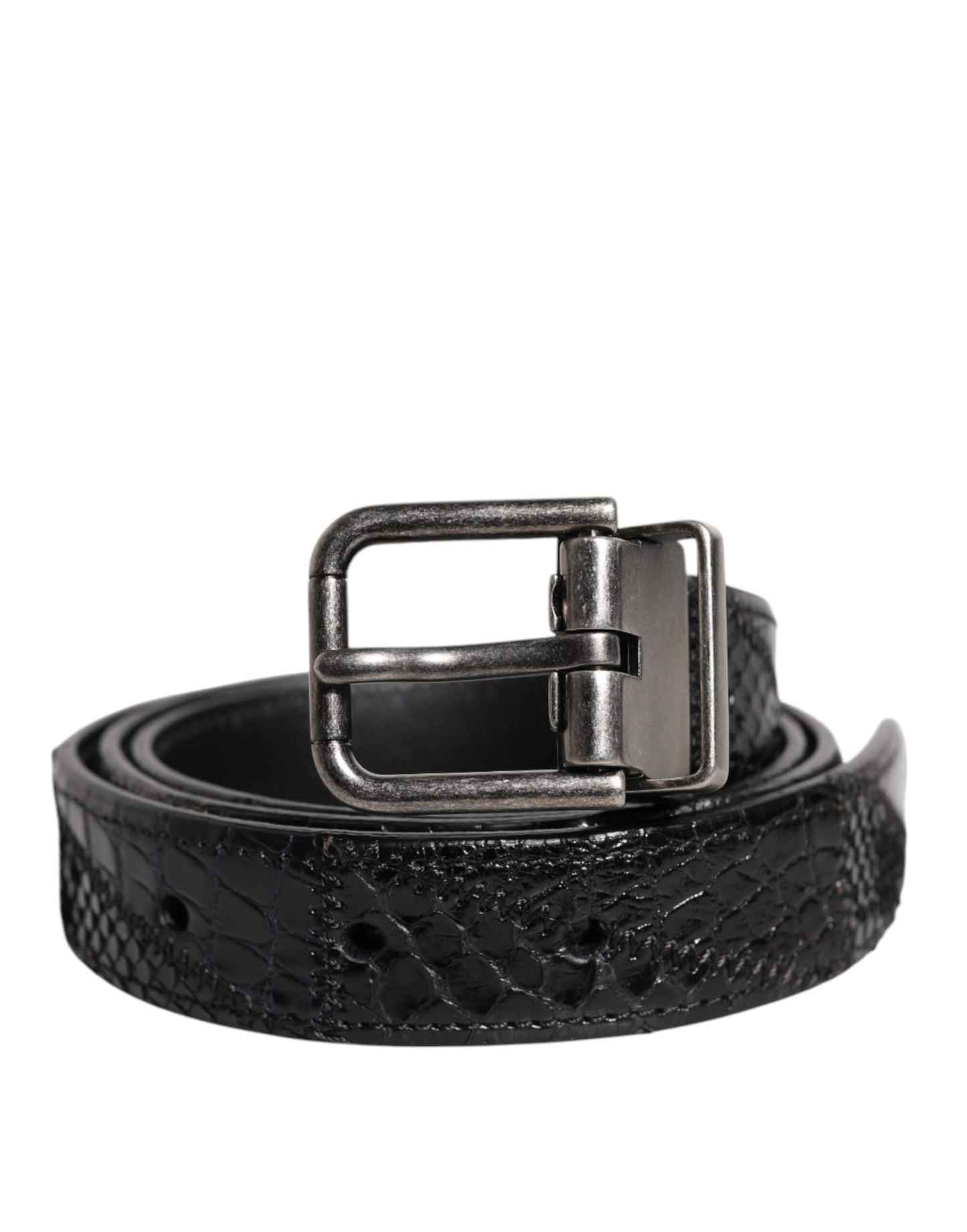 Ceinture Dolce & Gabbana en cuir exotique noir avec boucle en métal et logo