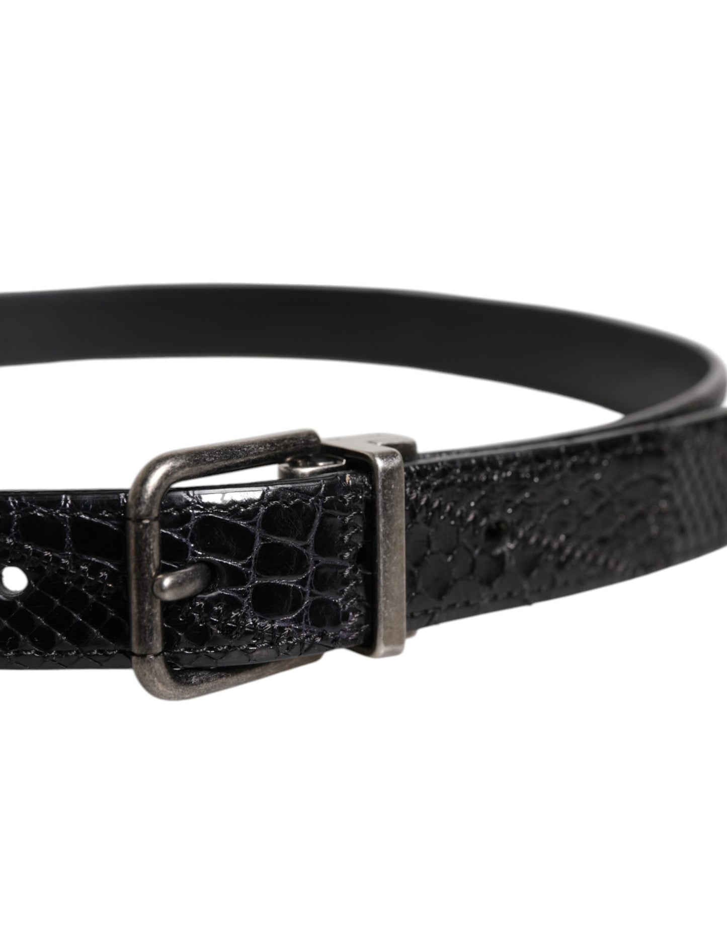 Ceinture Dolce & Gabbana en cuir exotique noir avec boucle en métal et logo