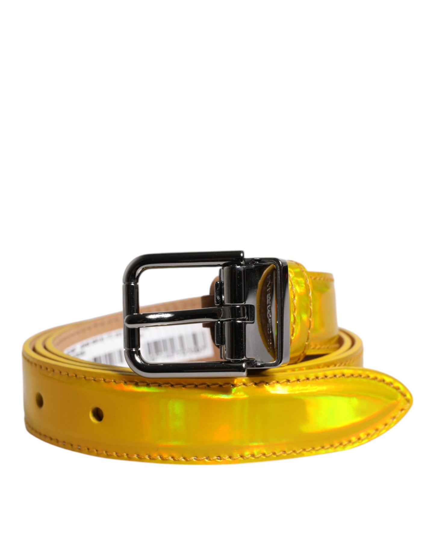 Ceinture Dolce & Gabbana en cuir jaune métallisé avec boucle et logo en métal