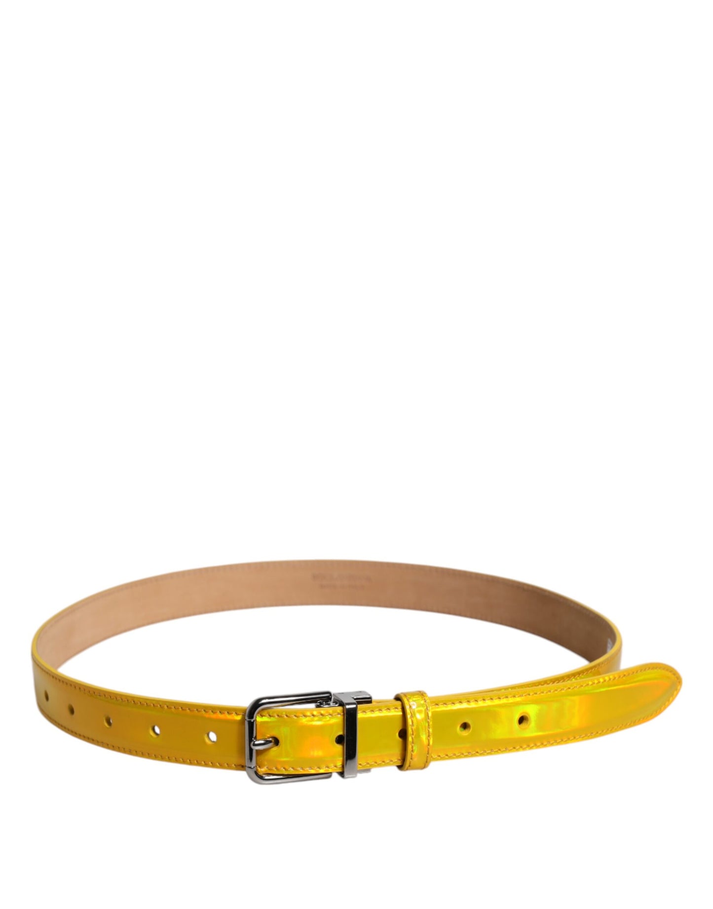 Ceinture Dolce & Gabbana en cuir jaune métallisé avec boucle et logo en métal