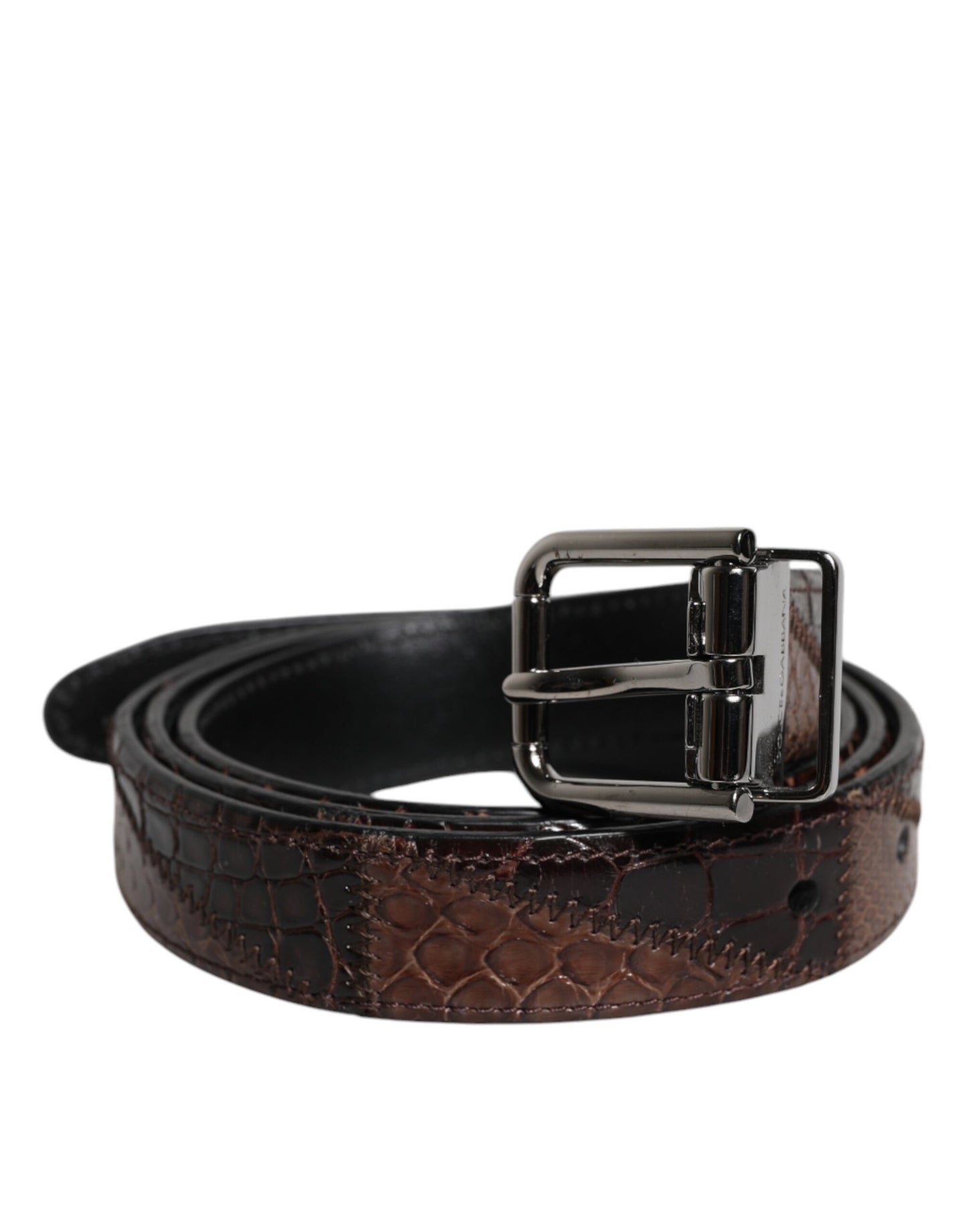 Ceinture Dolce & Gabbana en cuir exotique marron avec boucle en métal et logo