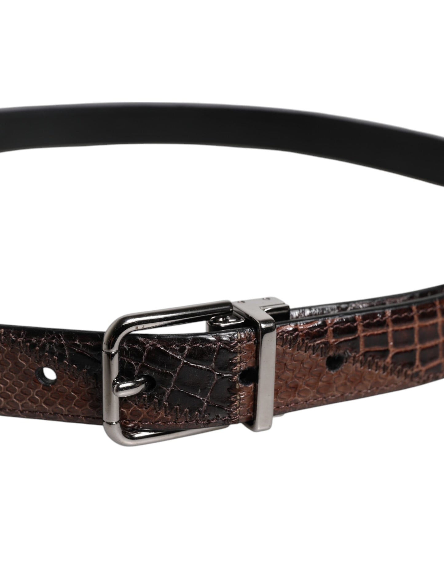 Ceinture Dolce & Gabbana en cuir exotique marron avec boucle en métal et logo