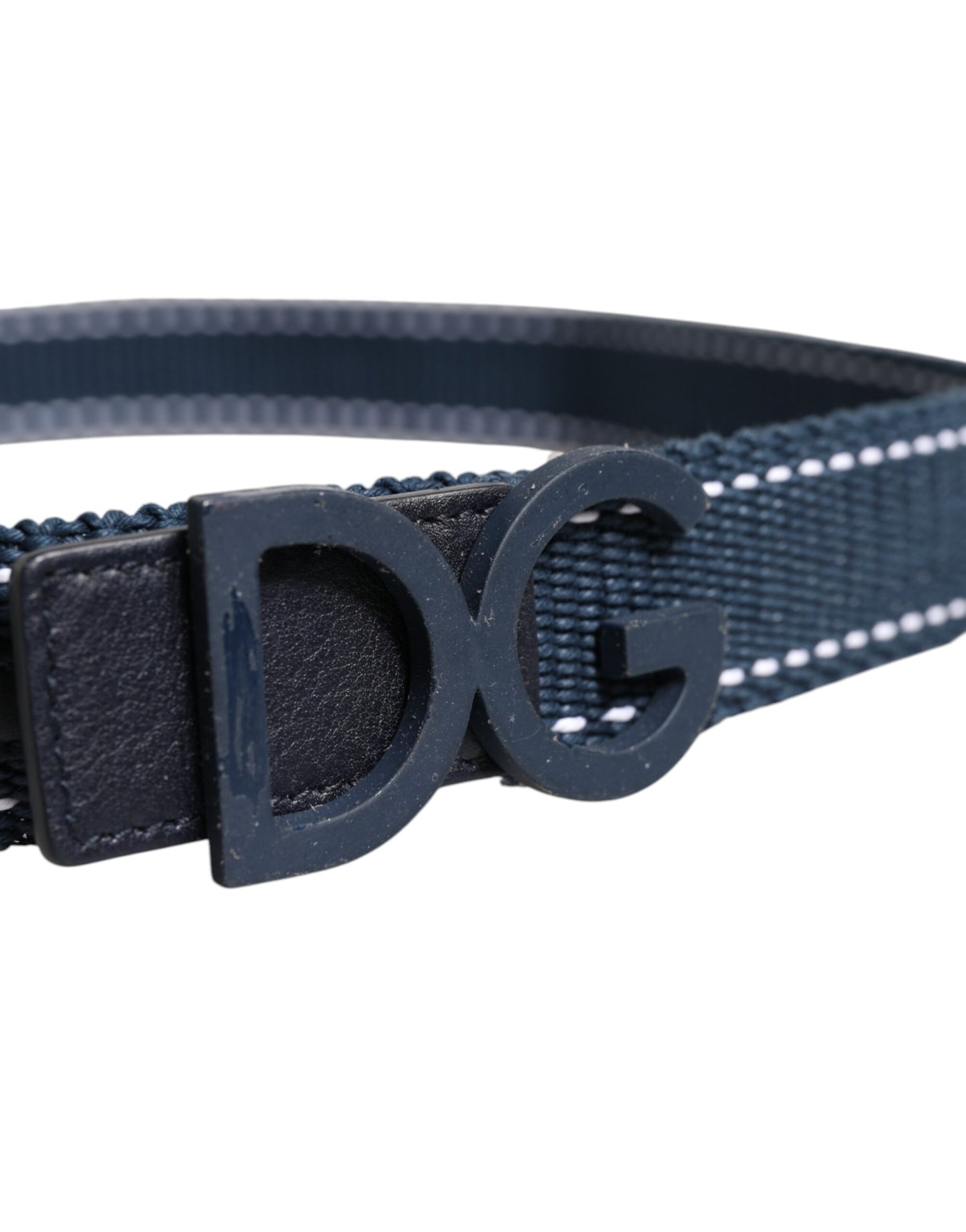 Ceinture Dolce & Gabbana en coton bleu et blanc avec boucle en métal et logo DG