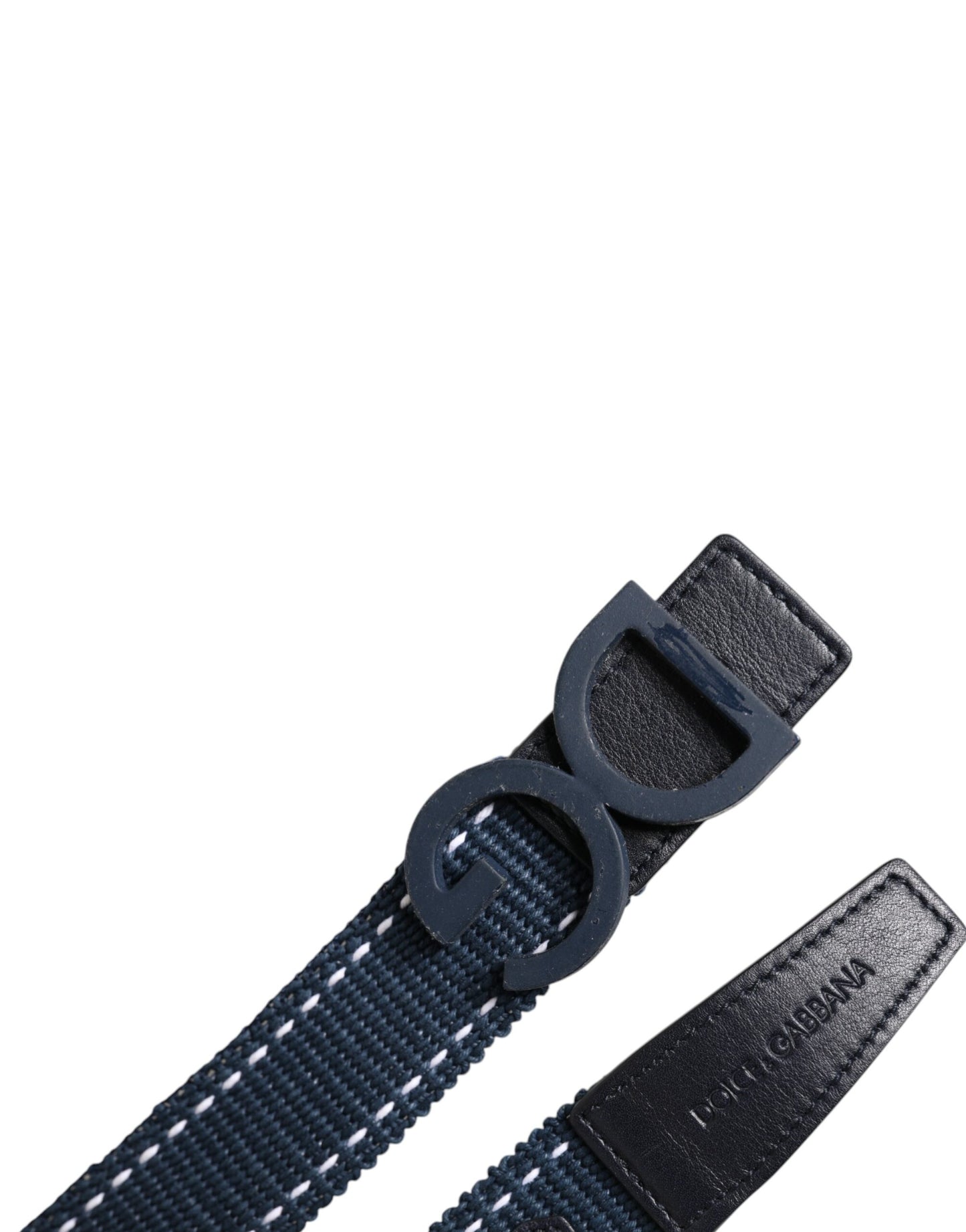 Ceinture Dolce & Gabbana en coton bleu et blanc avec boucle en métal et logo DG