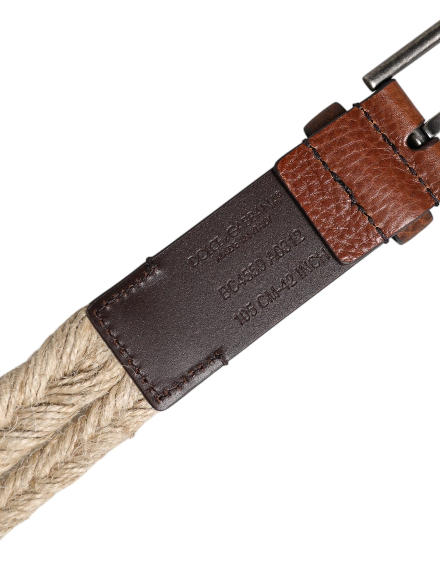 Ceinture Dolce & Gabbana en cuir de jute marron avec boucle en métal tressé