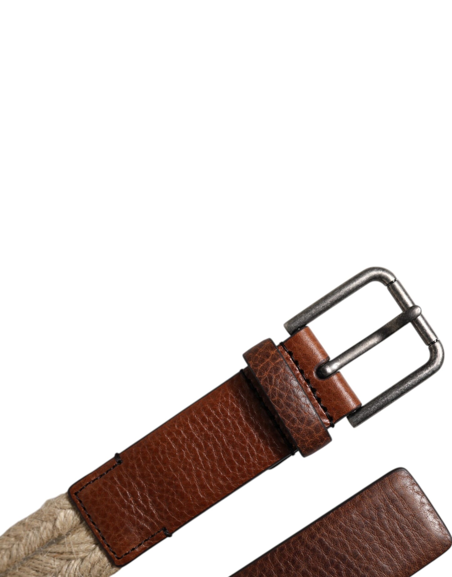 Ceinture Dolce & Gabbana en cuir de jute marron avec boucle en métal tressé