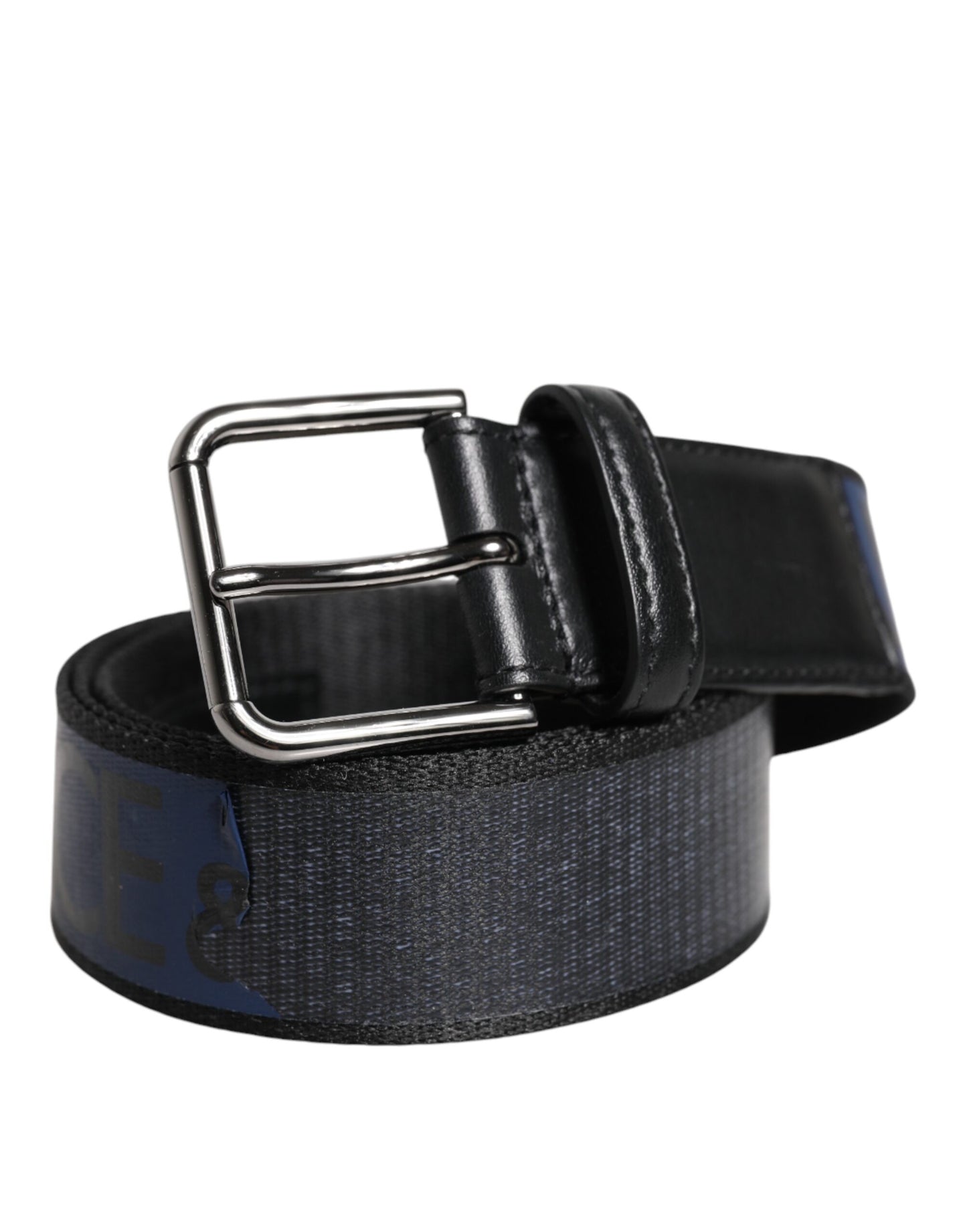 Ceinture Dolce & Gabbana en polyester noir et bleu imprimé avec boucle en métal