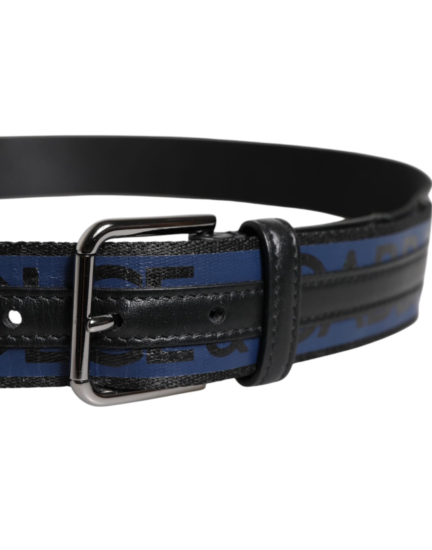 Ceinture Dolce & Gabbana en polyester noir et bleu imprimé avec boucle en métal