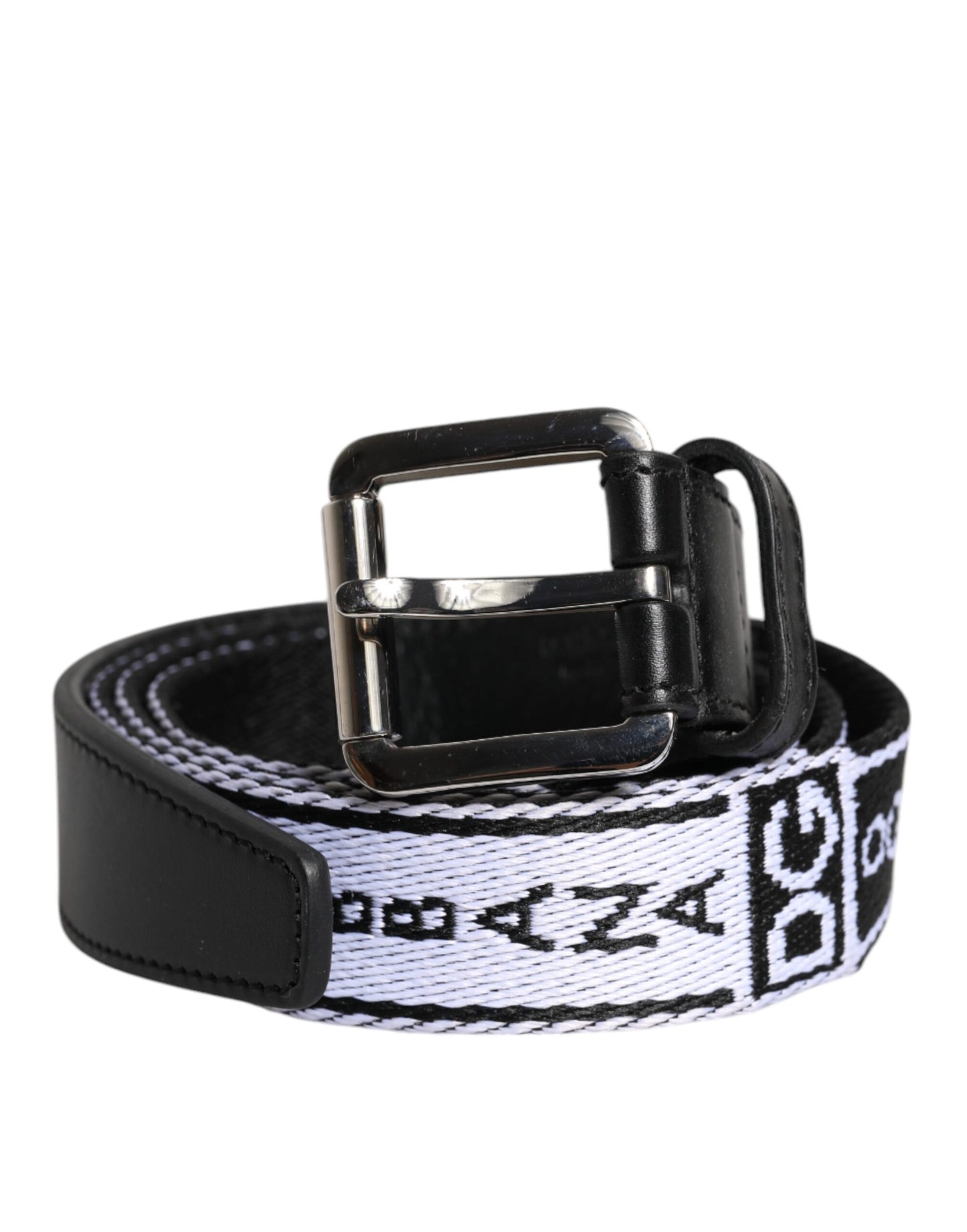 Ceinture à boucle en métal avec logo imprimé noir et blanc Dolce & Gabbana