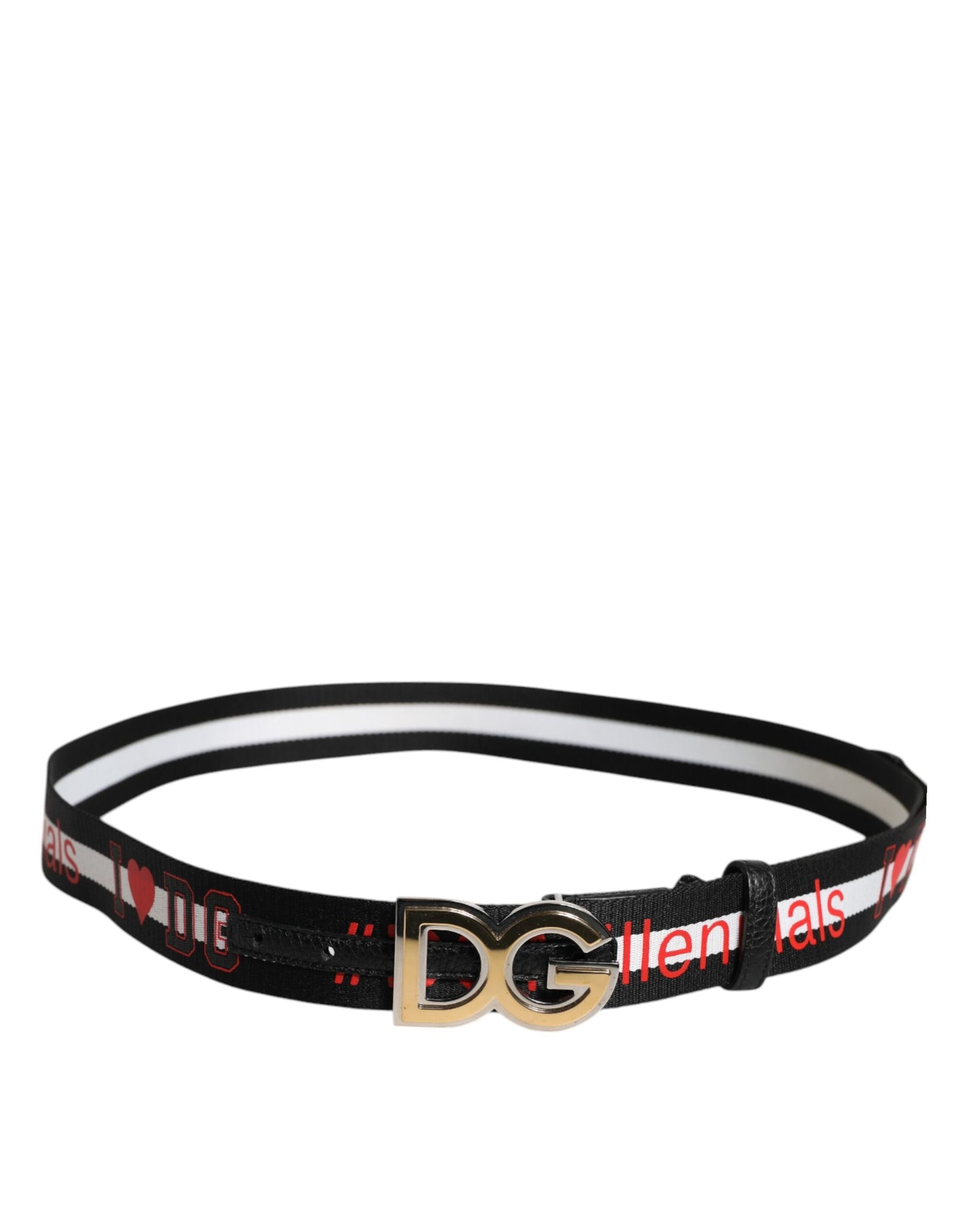 Ceinture à boucle en métal avec logo imprimé noir et blanc Dolce & Gabbana
