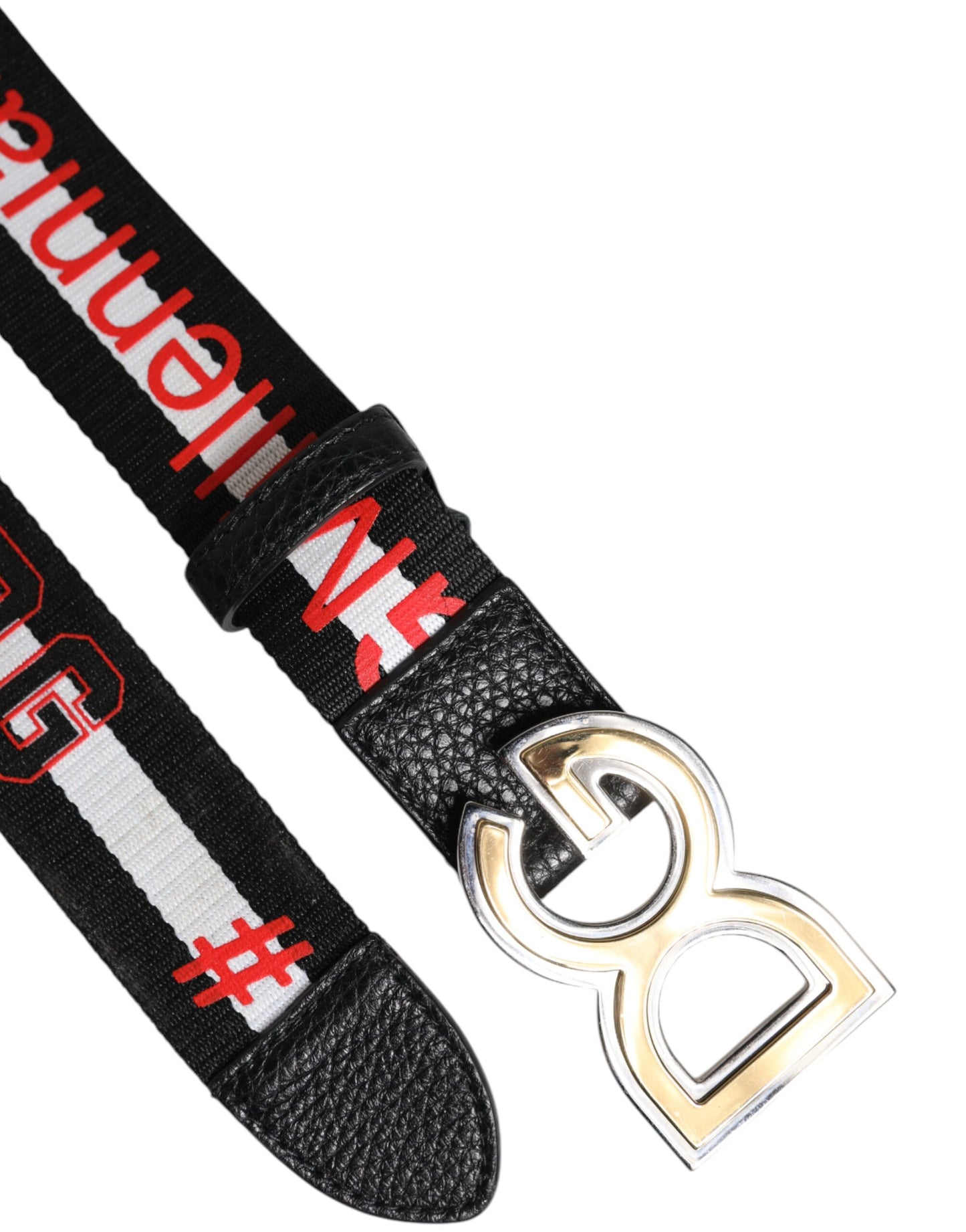 Ceinture à boucle en métal avec logo imprimé noir et blanc Dolce & Gabbana