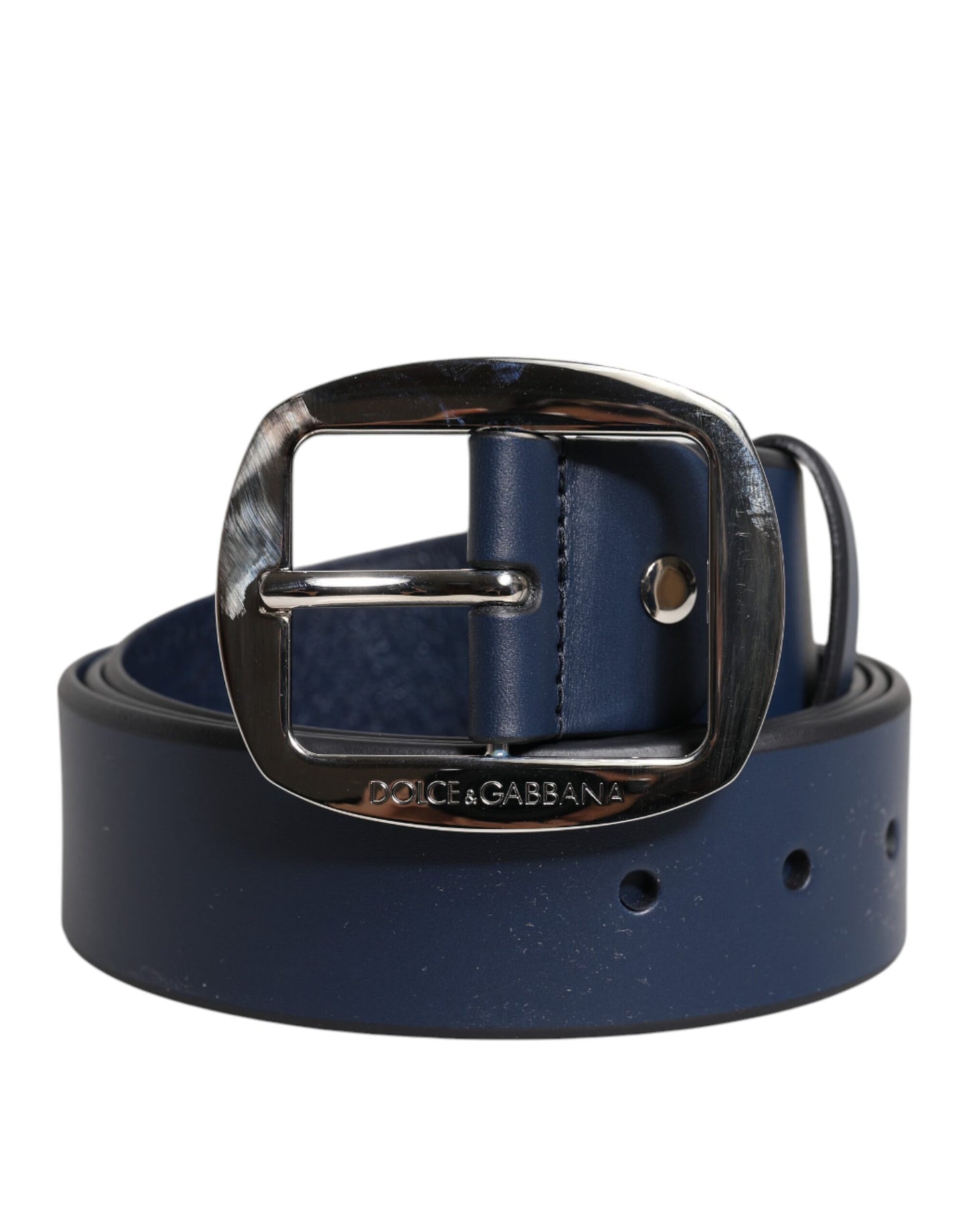 Ceinture classique à boucle métallique en cuir de veau bleu Dolce & Gabbana