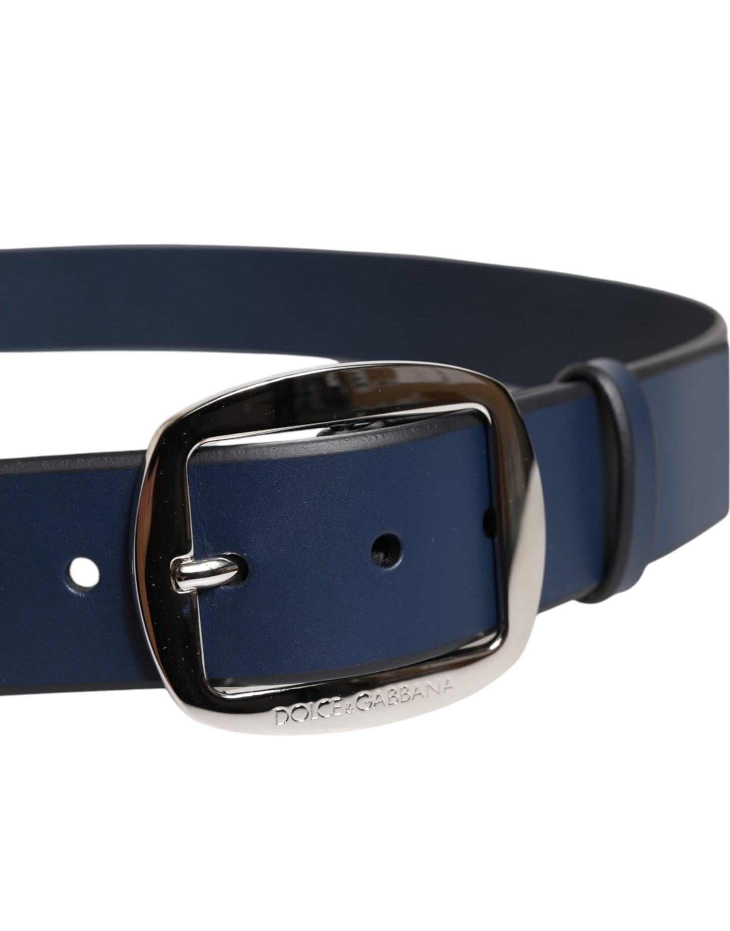 Ceinture classique à boucle métallique en cuir de veau bleu Dolce & Gabbana