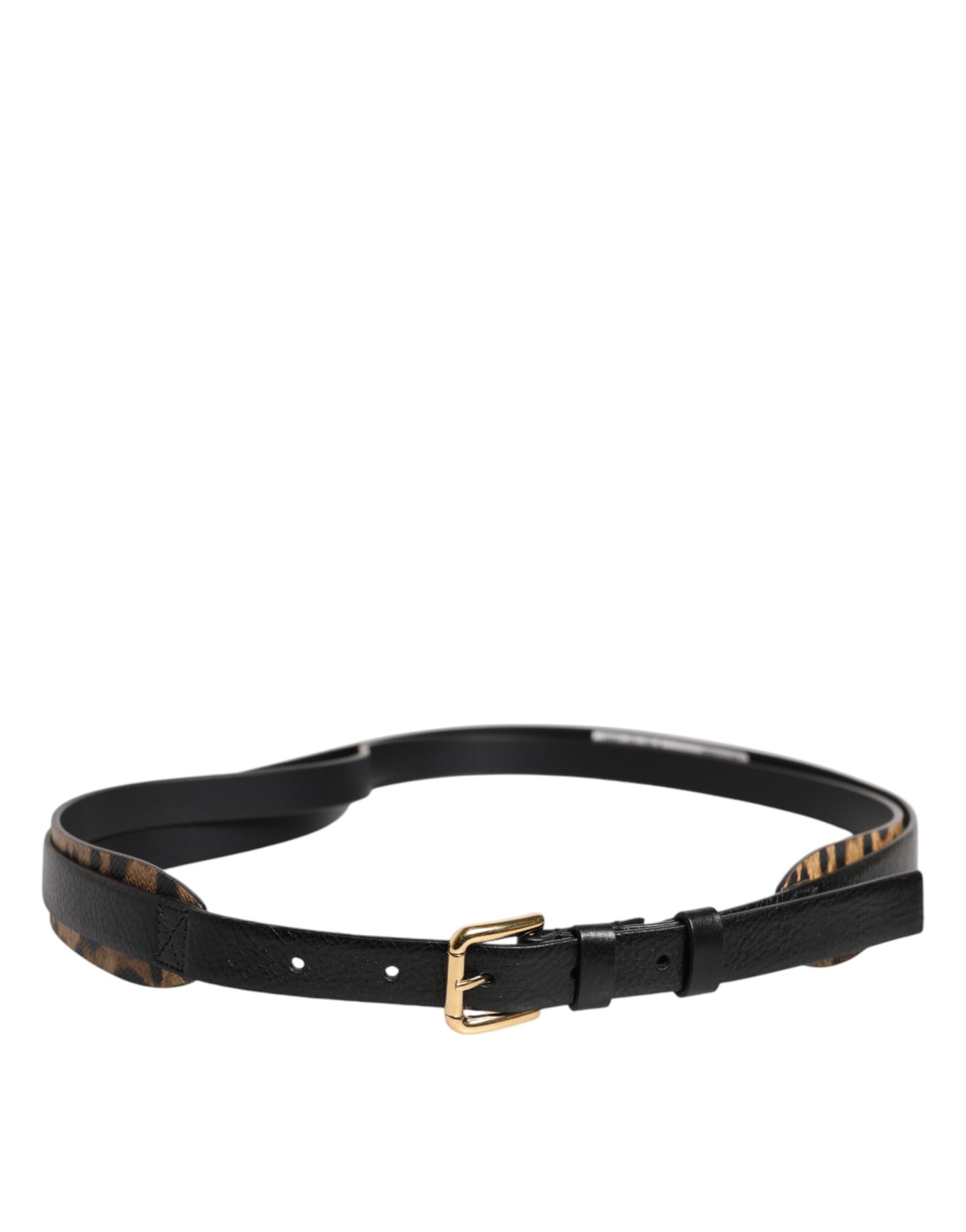Ceinture classique à boucle en métal doré et motif léopard noir Dolce & Gabbana