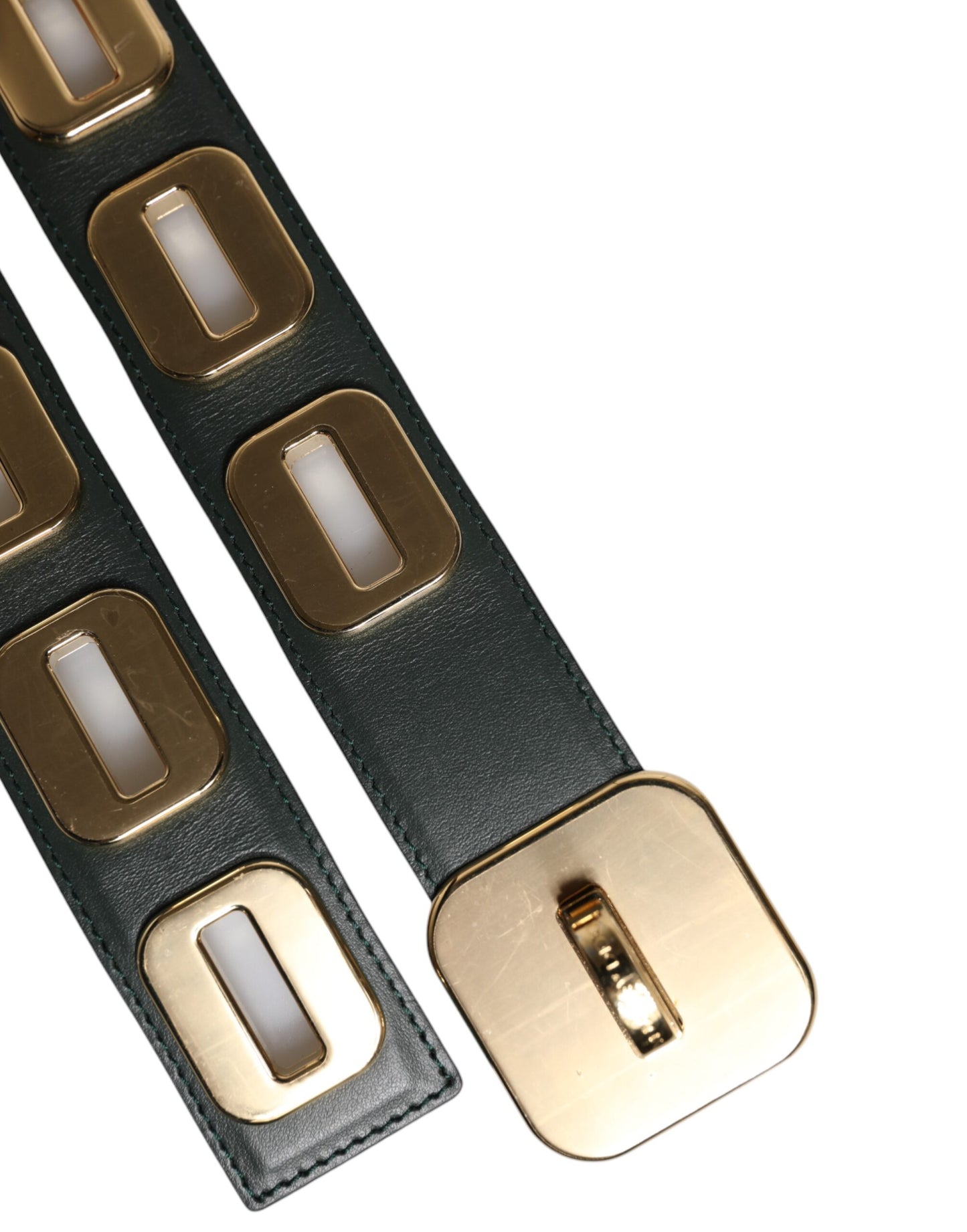 Ceinture à boucle rotative dorée en cuir vert Dolce & Gabbana