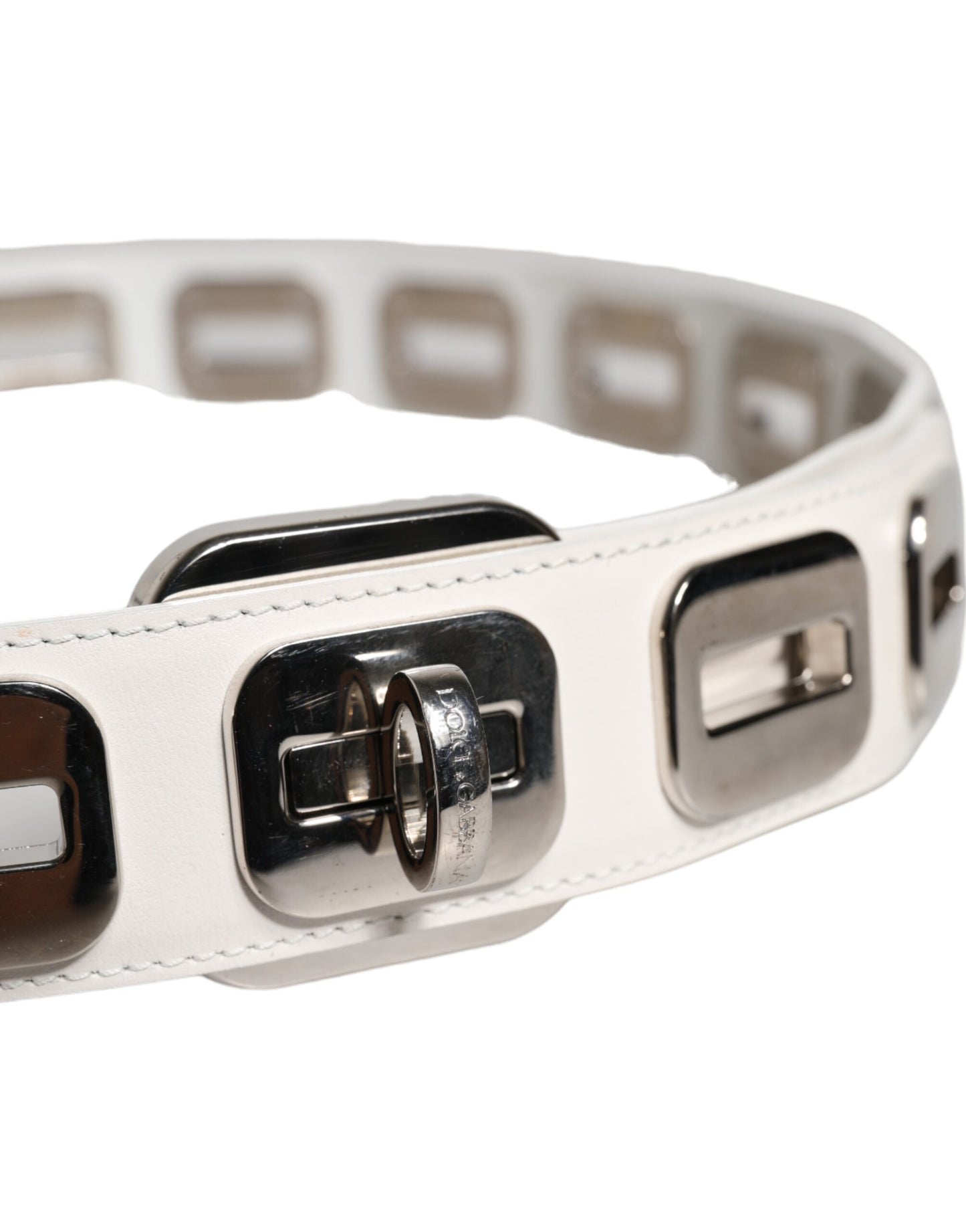 Ceinture Dolce & Gabbana en cuir blanc à boucle rotative dorée