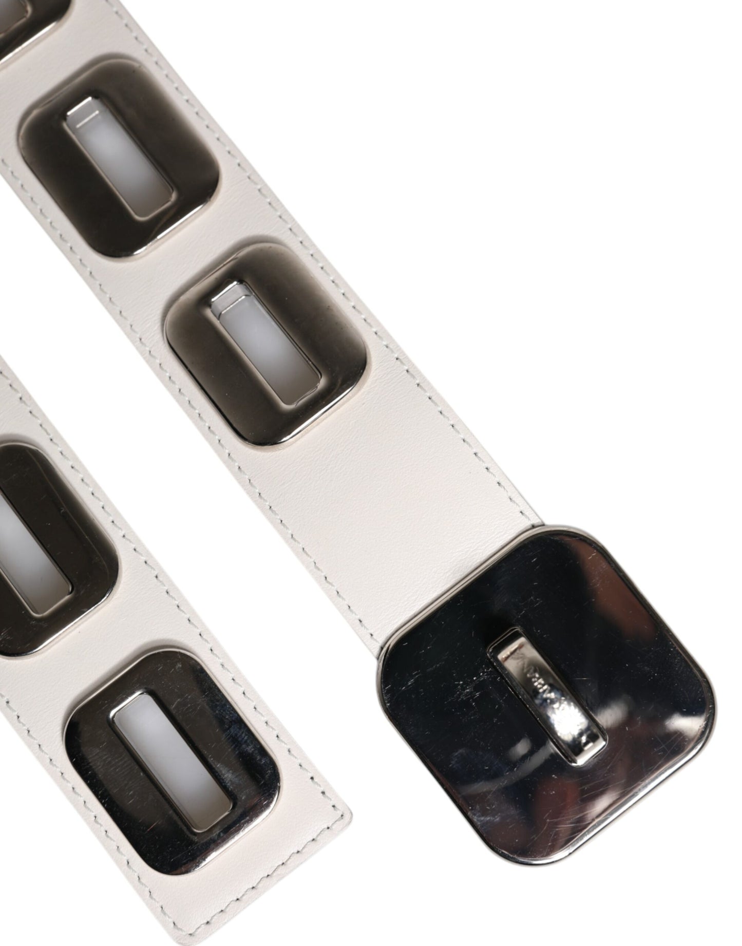 Ceinture Dolce & Gabbana en cuir blanc à boucle rotative dorée