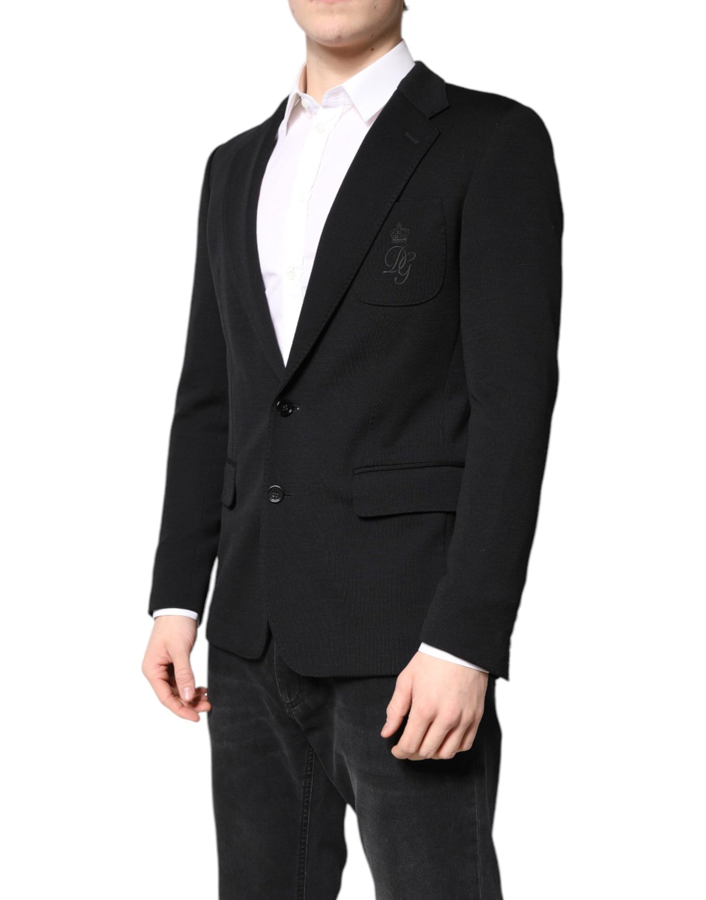 Dolce & Gabbana Manteau Slim Fit en Laine Noire Veste de Costume Blazer