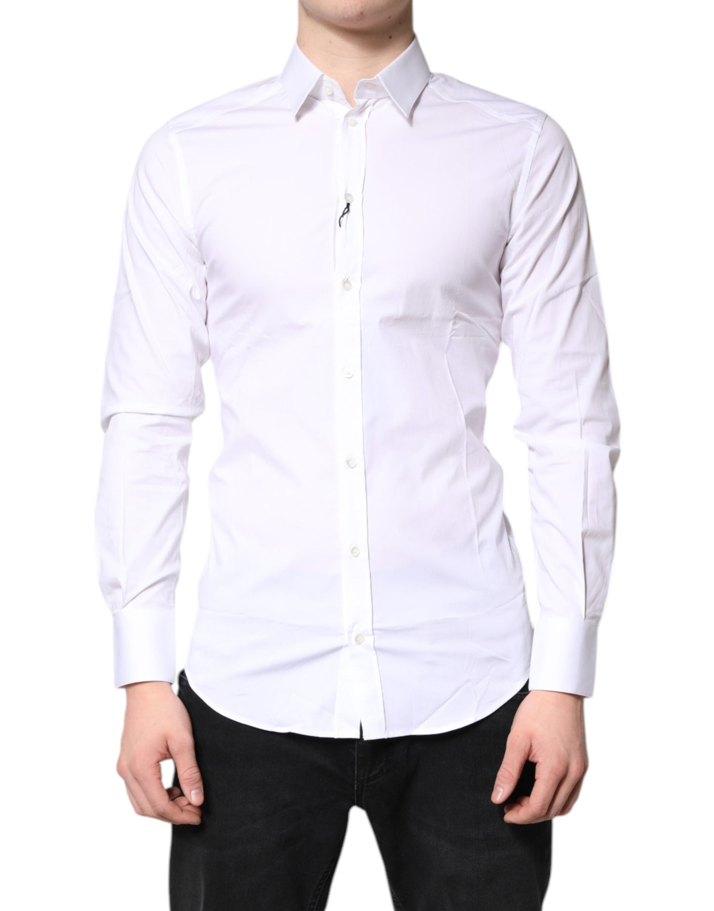 Dolce & Gabbana White Cotton Stretch GOLD Dress Formal Shirt by Dolce & Gabbana