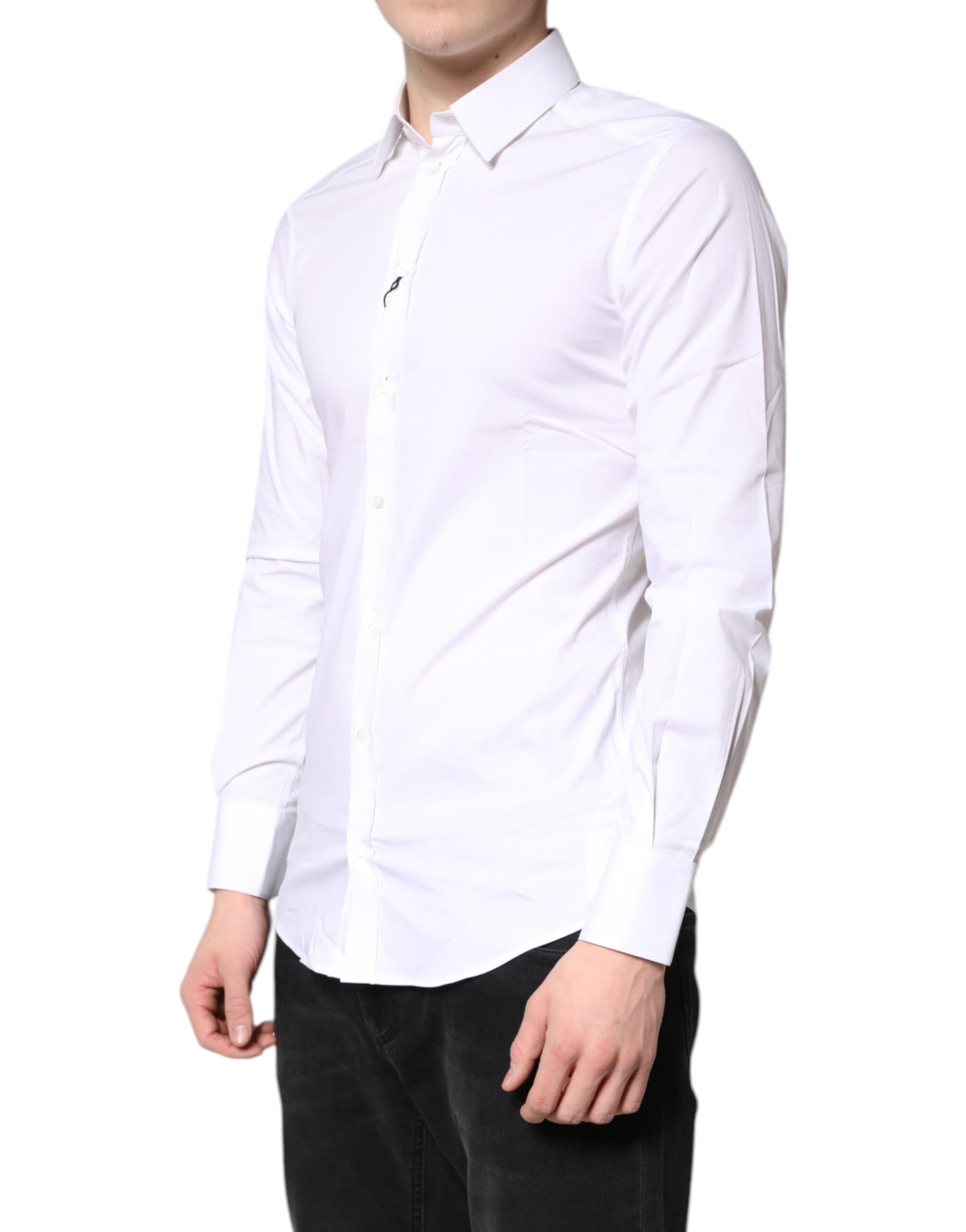 Dolce & Gabbana White Cotton Stretch GOLD Dress Formal Shirt by Dolce & Gabbana