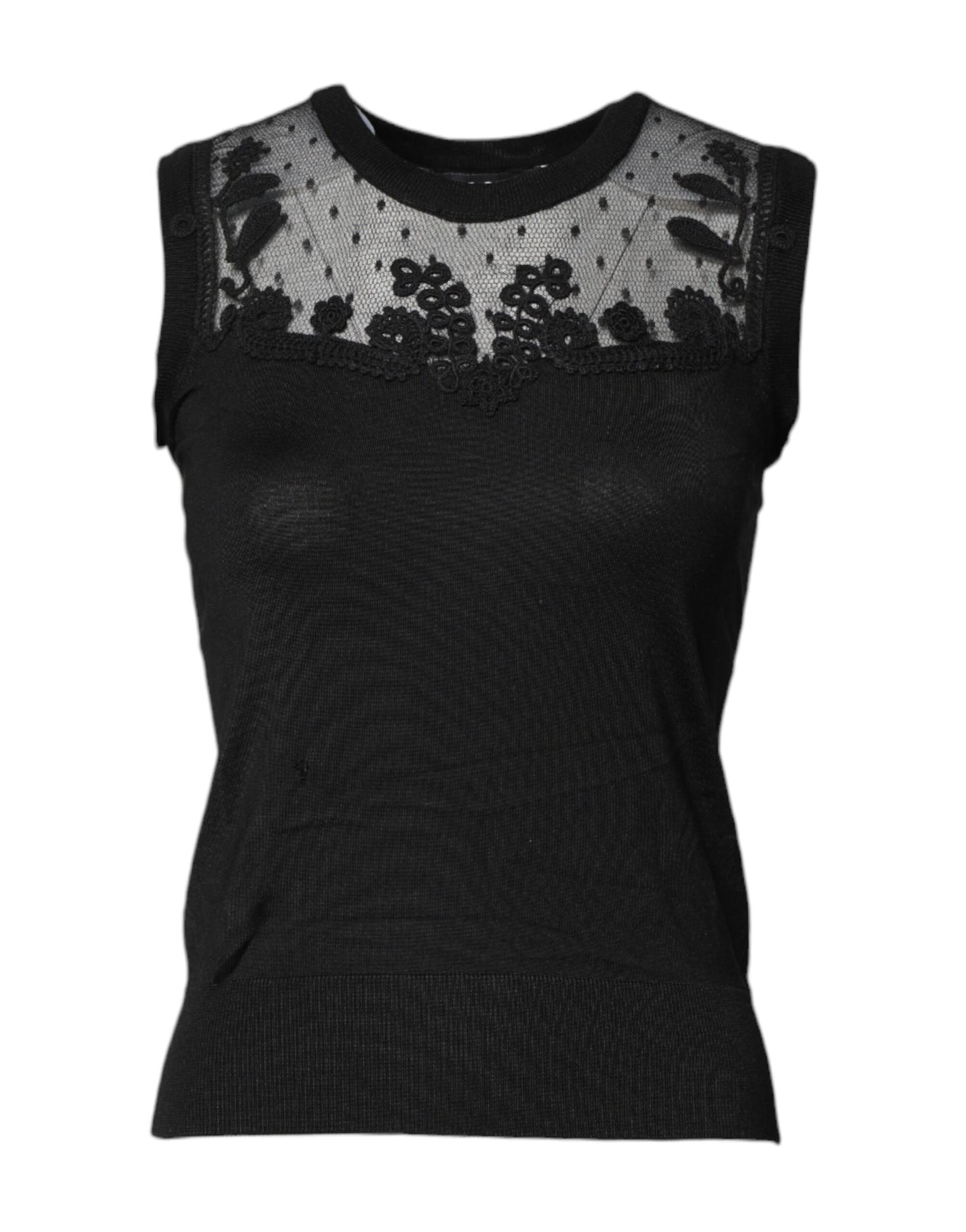 Dolce & Gabbana Black Lace Sheer Crew Neck Sleeveless Top by Dolce & Gabbana