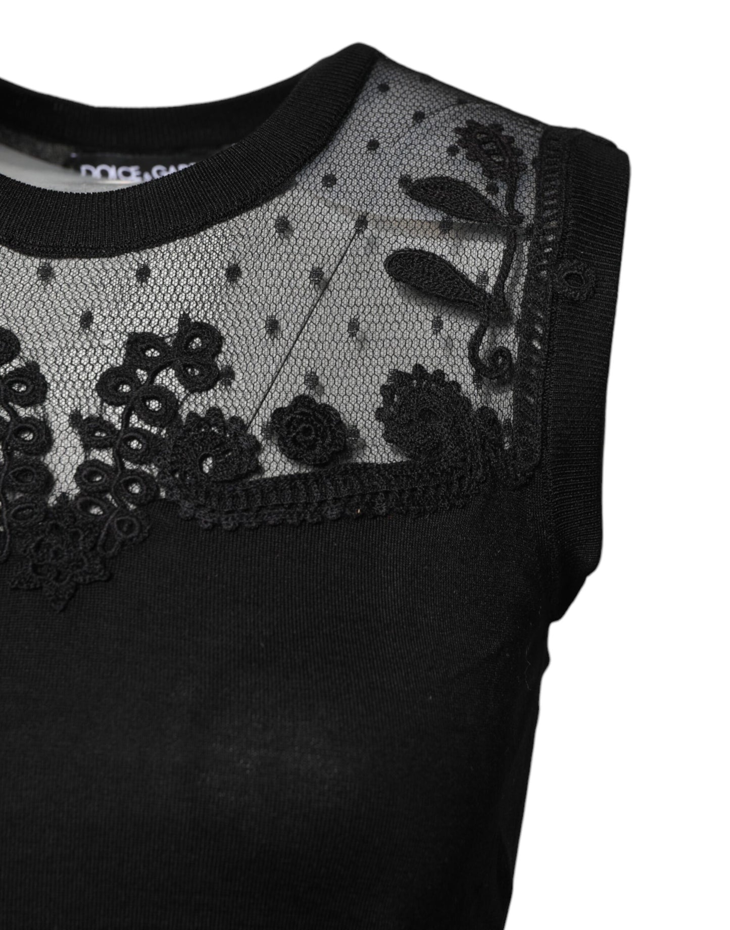 Dolce & Gabbana Black Lace Sheer Crew Neck Sleeveless Top by Dolce & Gabbana