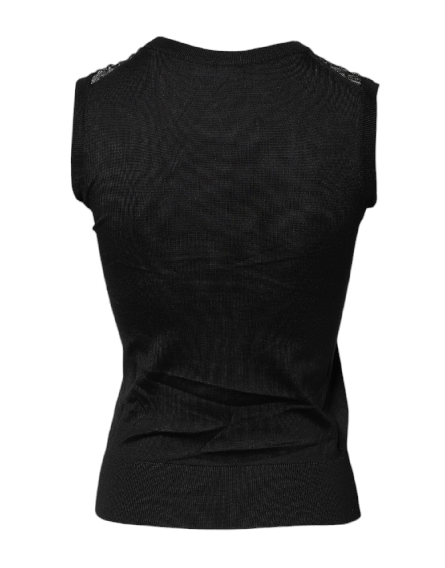 Dolce & Gabbana Black Lace Sheer Crew Neck Sleeveless Top by Dolce & Gabbana