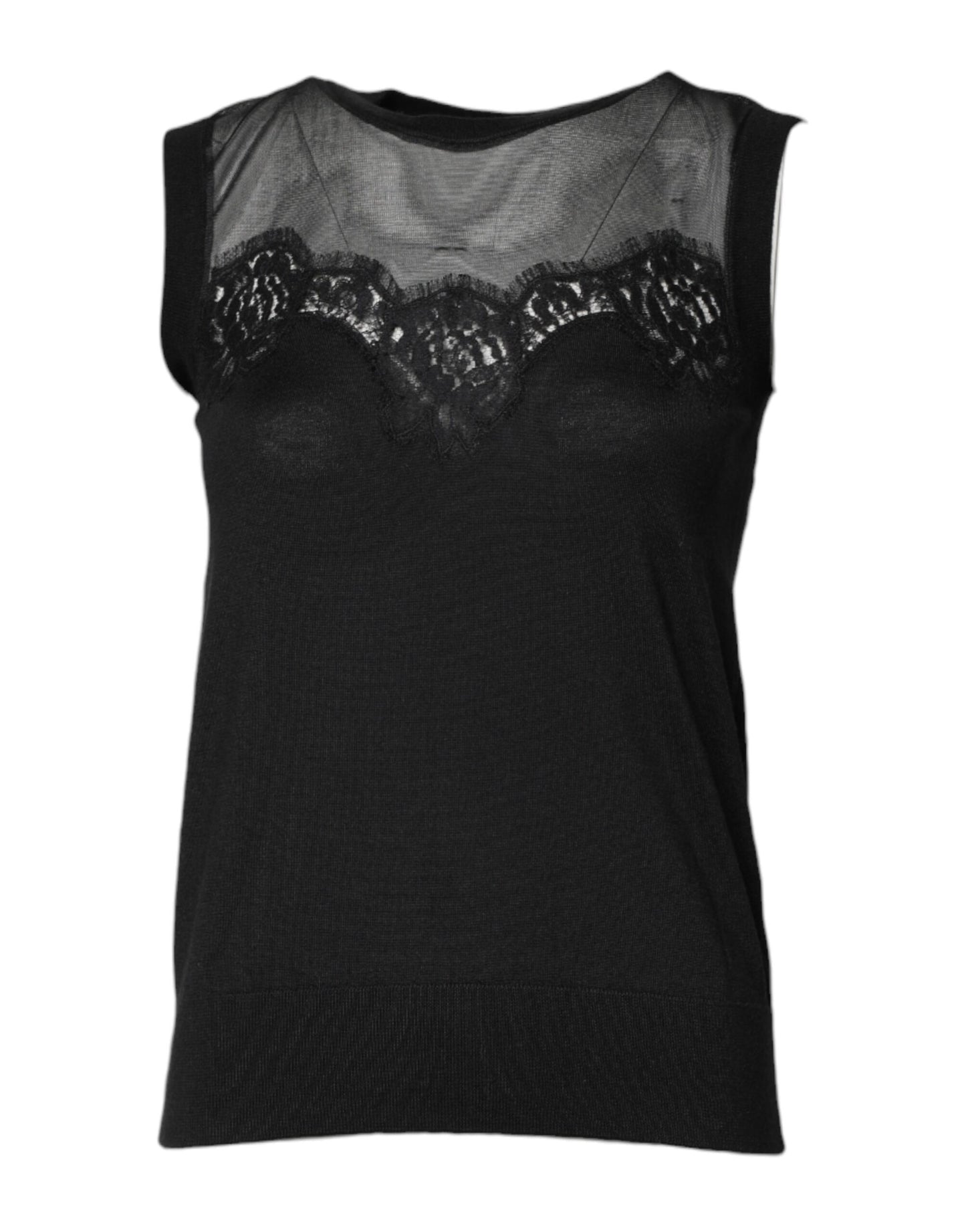 Dolce & Gabbana Black Lace Sheer Crew Neck Sleeveless Top by Dolce & Gabbana