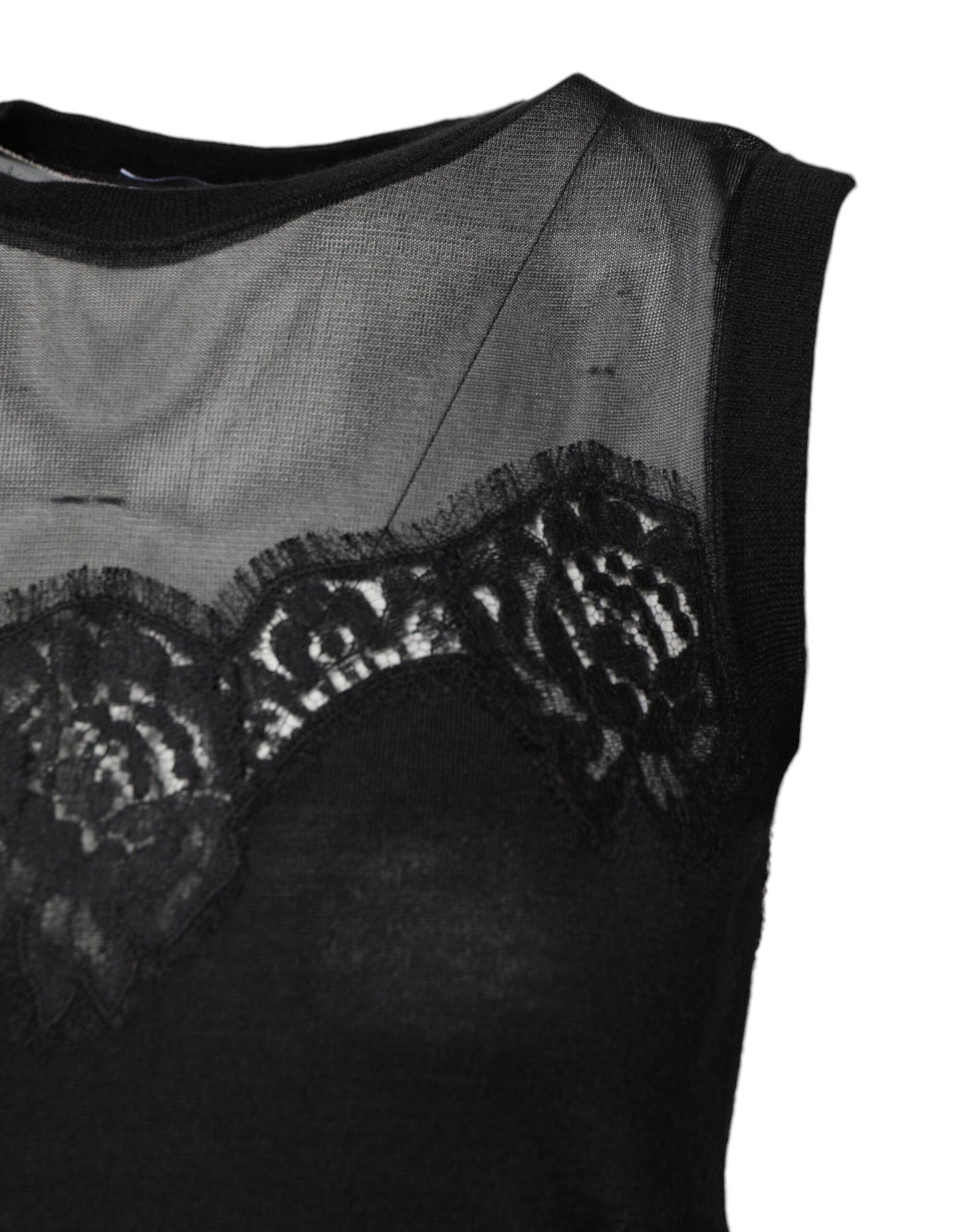 Dolce & Gabbana Black Lace Sheer Crew Neck Sleeveless Top by Dolce & Gabbana