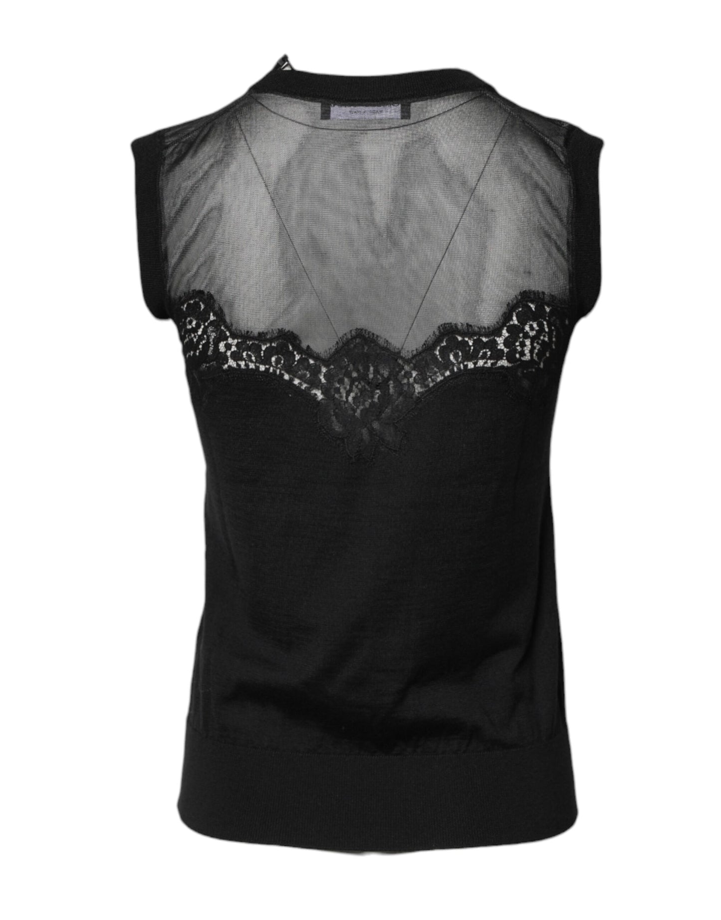 Dolce & Gabbana Black Lace Sheer Crew Neck Sleeveless Top by Dolce & Gabbana