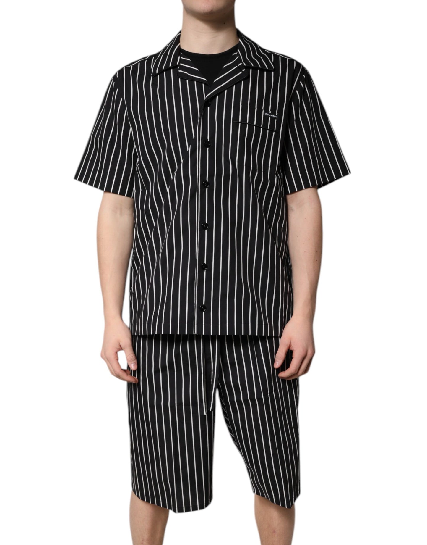 Ensemble pyjama en coton à rayures noires et blanches pour homme Dolce & Gabbana