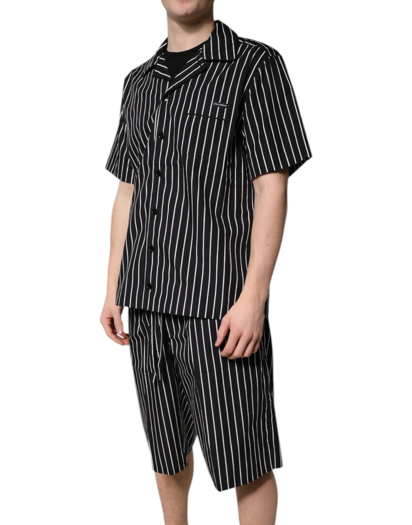 Ensemble pyjama en coton à rayures noires et blanches pour homme Dolce & Gabbana