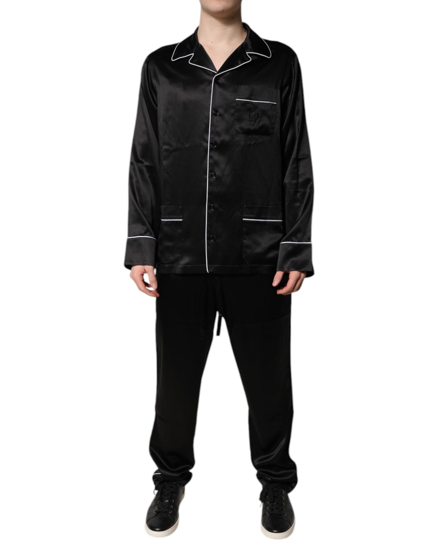 Ensemble pyjama chemise et pantalon en soie noire Dolce & Gabbana
