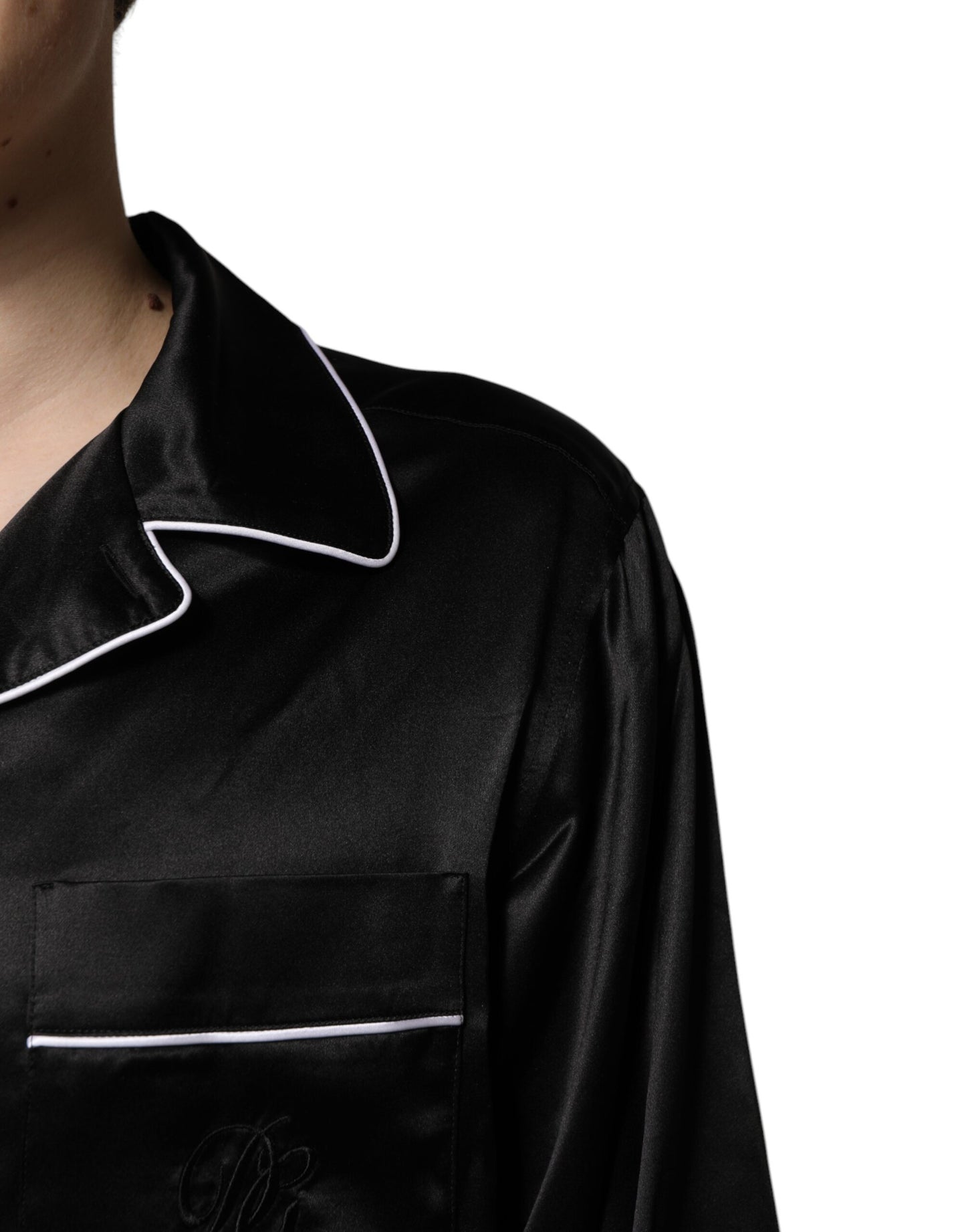 Ensemble pyjama chemise et pantalon en soie noire Dolce & Gabbana