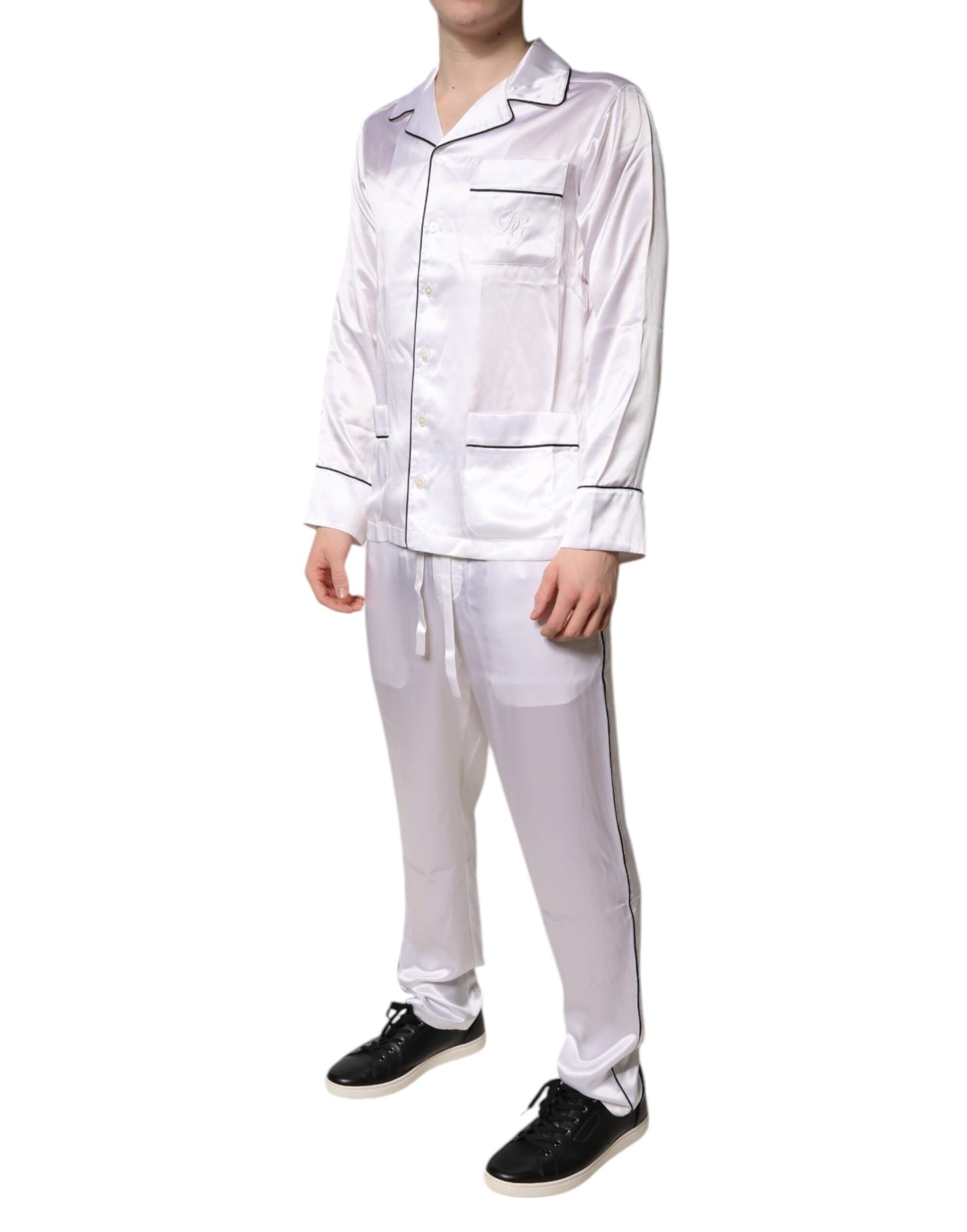 Ensemble pyjama homme en satin de soie blanc Dolce & Gabbana