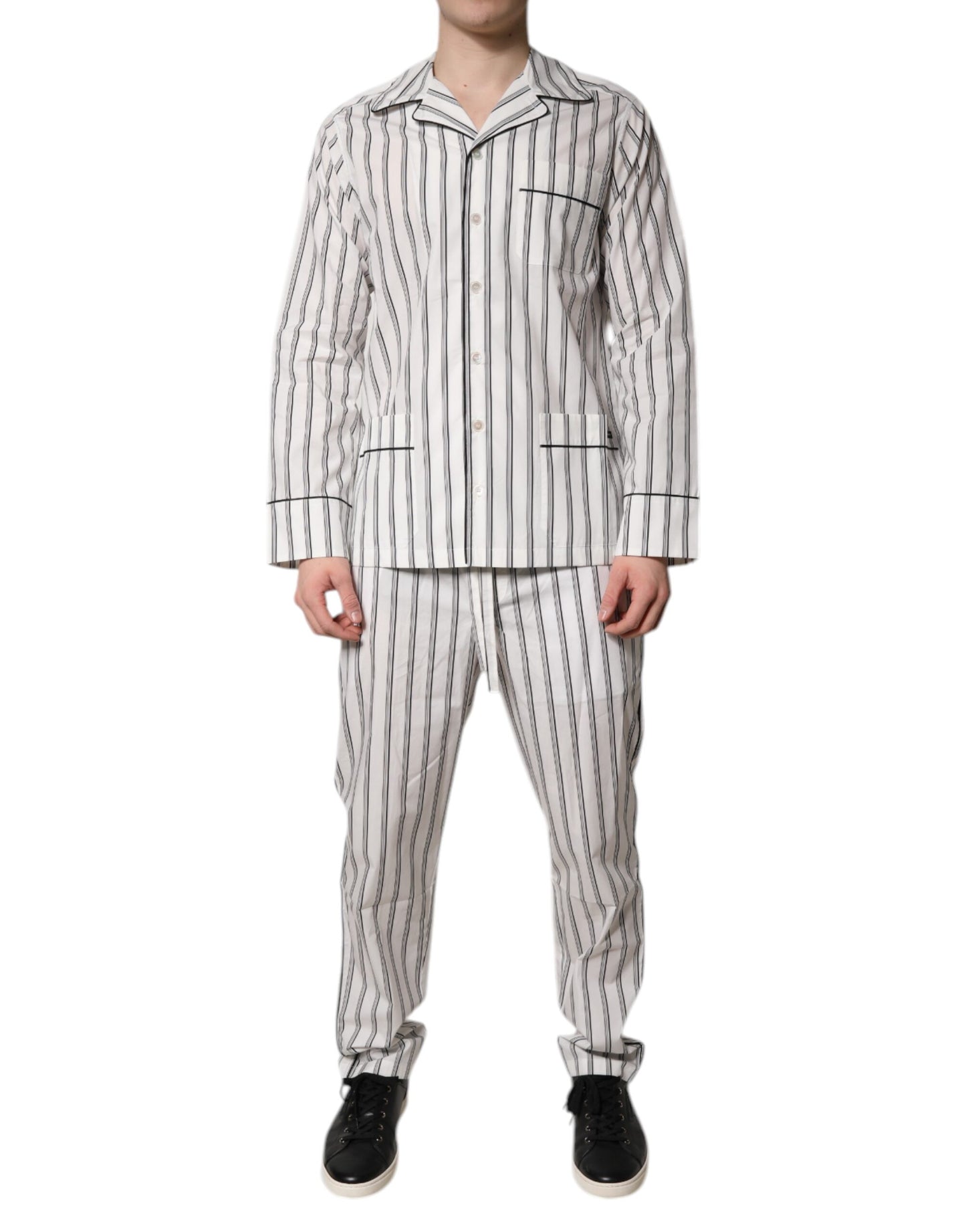 Ensemble pyjama en coton à rayures blanches et noires pour homme Dolce & Gabbana