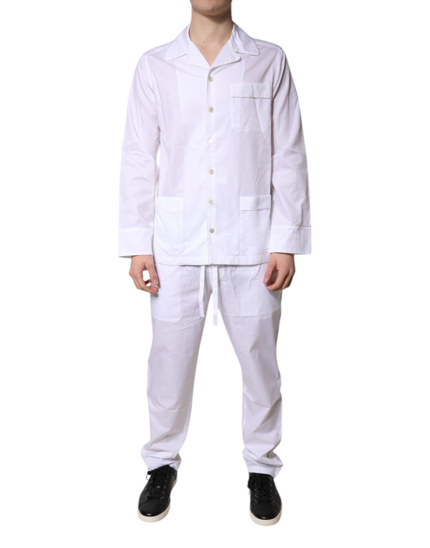 Ensemble pyjama chemise et pantalon en coton blanc Dolce & Gabbana