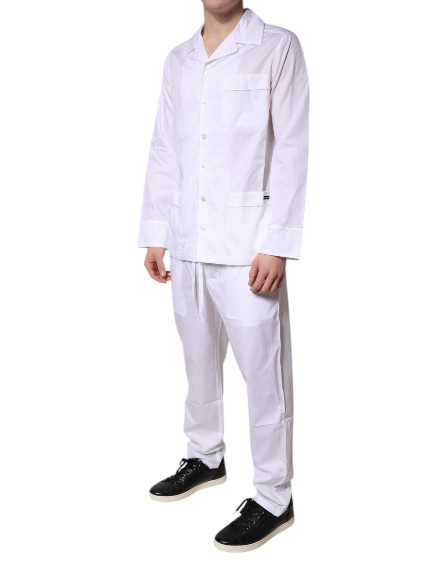 Ensemble pyjama chemise et pantalon en coton blanc Dolce & Gabbana
